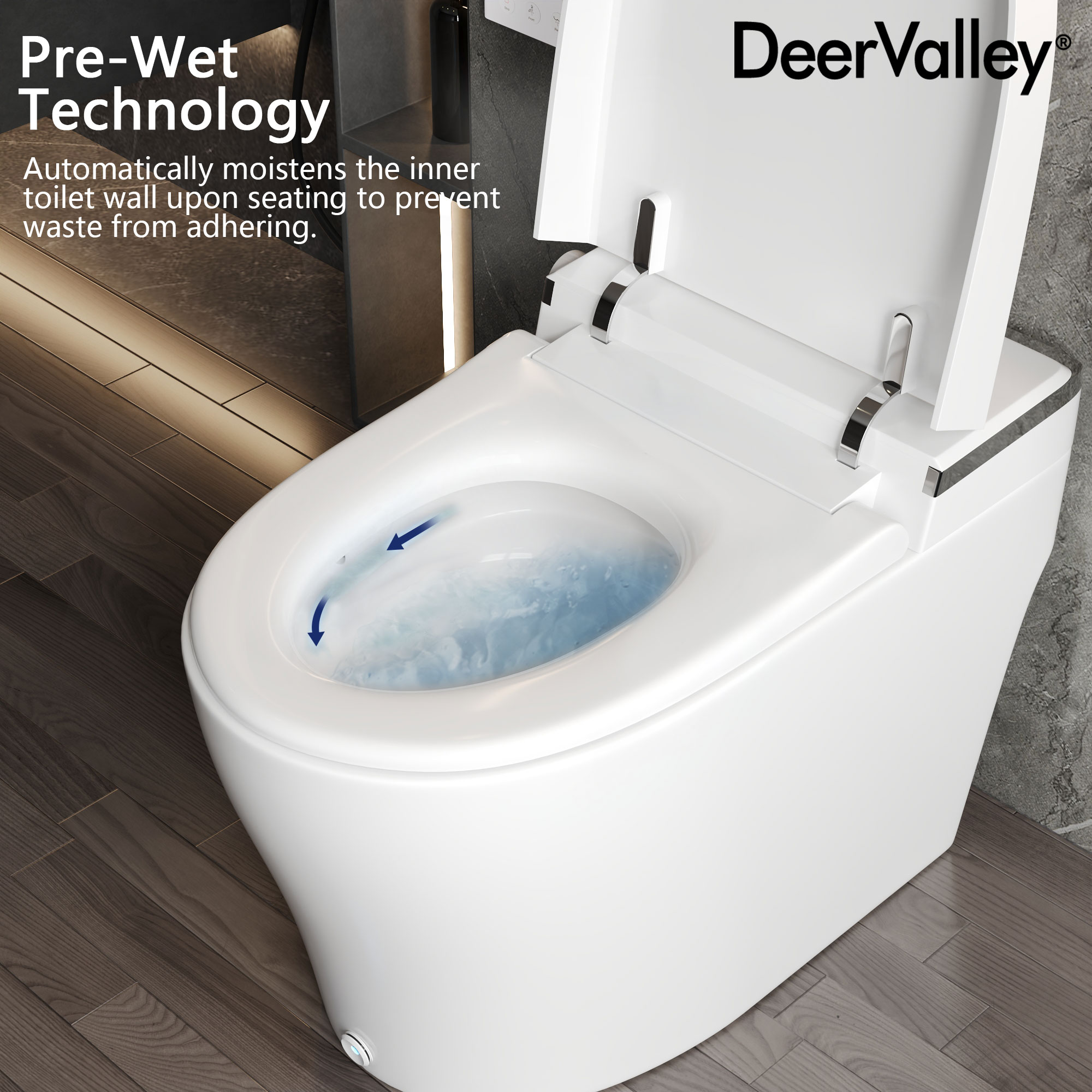 DeerValley Vertex Blanco Descarga sin Contacto Alargado Altura Estándar Inteligente Cierre Suave 1 Pieza Bidet 12 Pulgadas de Entramado Rudo 1.28 GPF DV-1S0029-V3