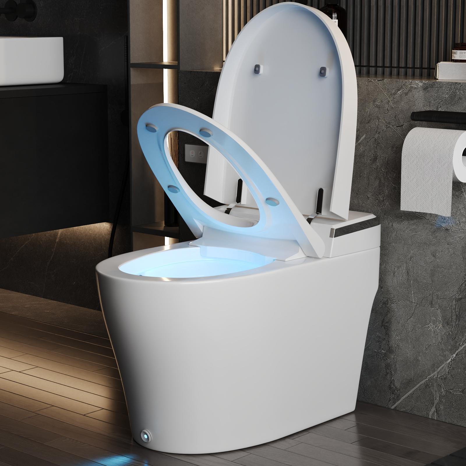 DeerValley Vertex Blanco Descarga sin Contacto Alargado Altura Estándar Inteligente Cierre Suave 1 Pieza Bidet 12 Pulgadas de Entramado Rudo 1.28 GPF DV-1S0029-V3