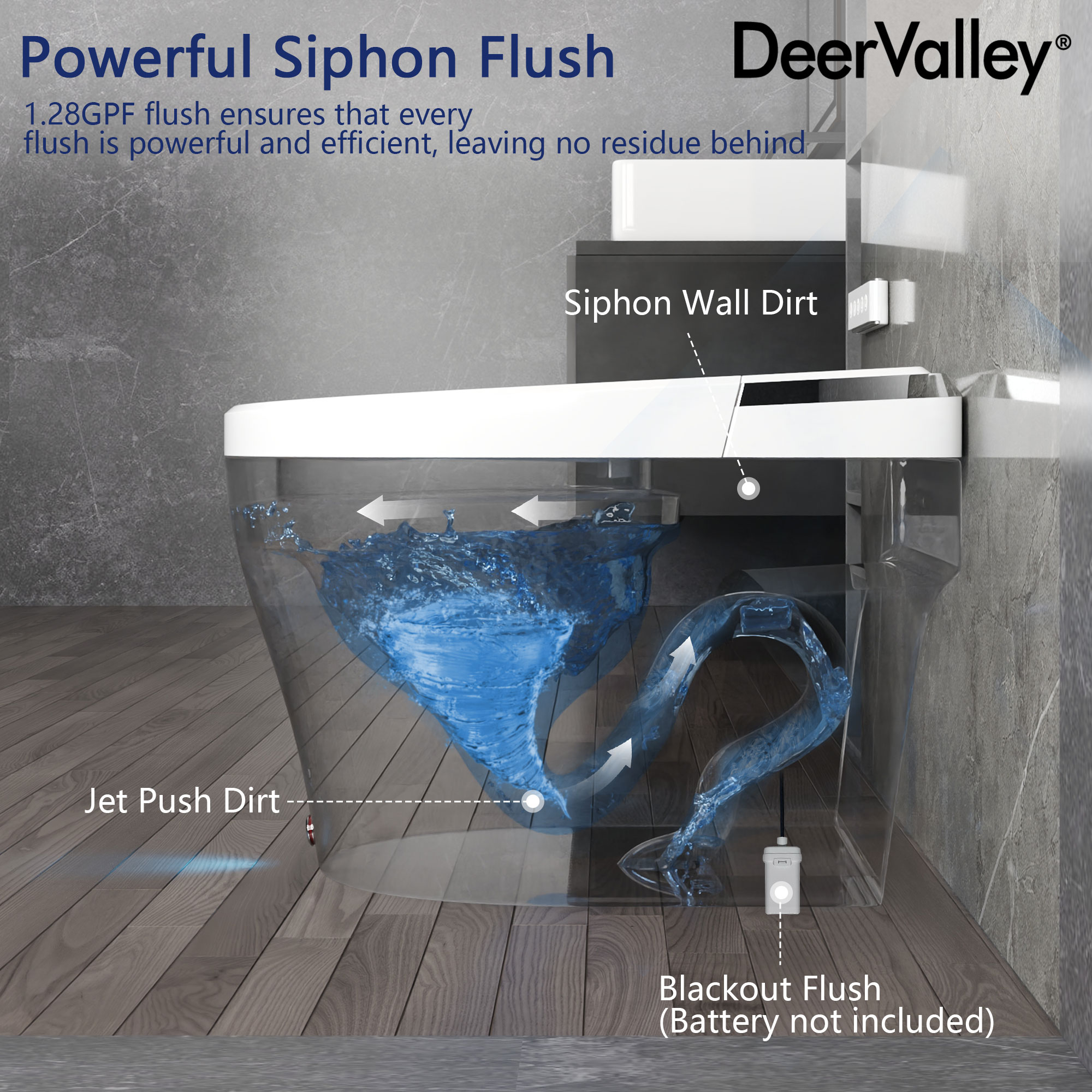 DeerValley Vertex Blanco Descarga sin Contacto Alargado Altura Estándar Inteligente Cierre Suave 1 Pieza Bidet 12 Pulgadas de Entramado Rudo 1.28 GPF DV-1S0029-V3