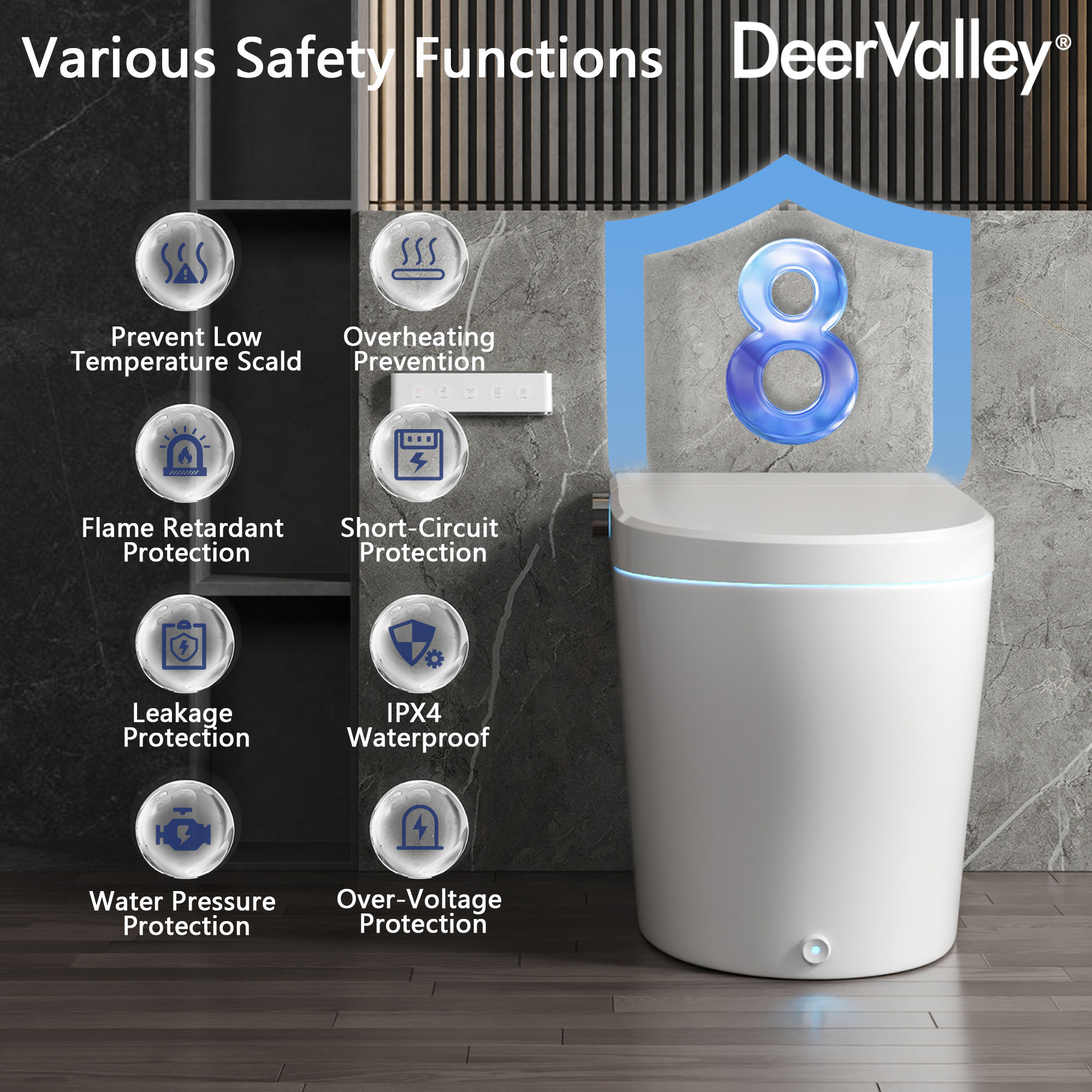 DeerValley Vertex Blanco Descarga sin Contacto Alargado Altura Estándar Inteligente Cierre Suave 1 Pieza Bidet 12 Pulgadas de Entramado Rudo 1.28 GPF DV-1S0029-V3