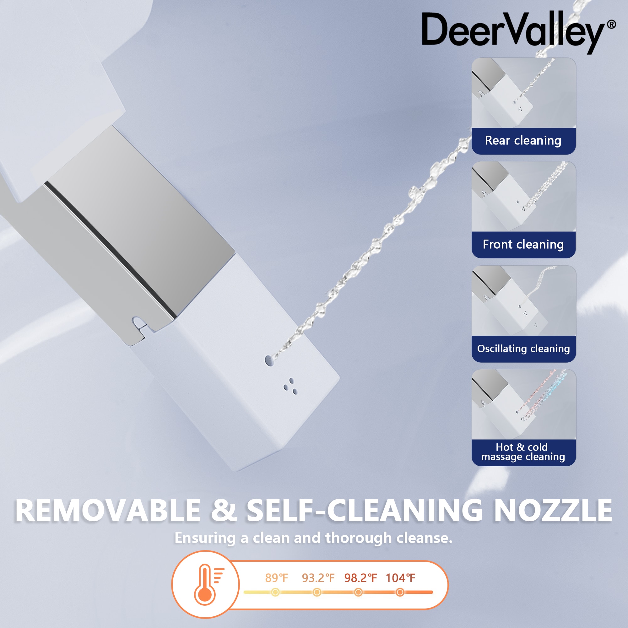 Inodoro Automático Blanco DeerValley Vertex con Descarga Sin Contacto, Altura Estándar Alargada, Asiento Suave Inteligente de Cierre Suave, Un Solo Cuerpo con Bidé, Descarga de 1.28 GPF, 12 pulgadas de Montaje, Modelo DV-1S0019-V3N