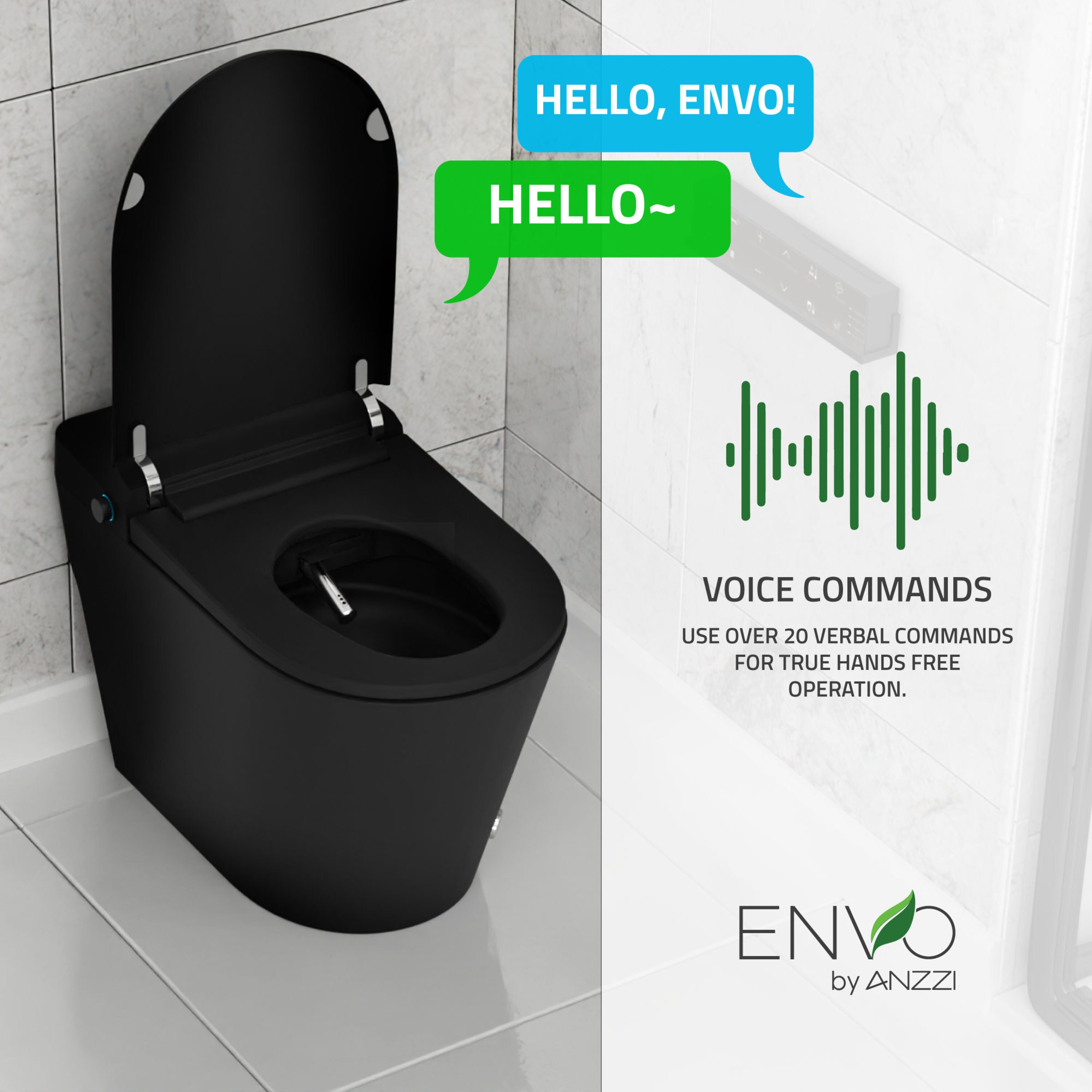 ANZZI Negro Inodoro Inteligente sin Contacto para Descarga con Asiento Suave Cierre Lento y Bidé de Altura Estándar alargado con Sistema de Descarga de 12 pulgadas y 1.28 GPF TL-ST950WIFI-MB