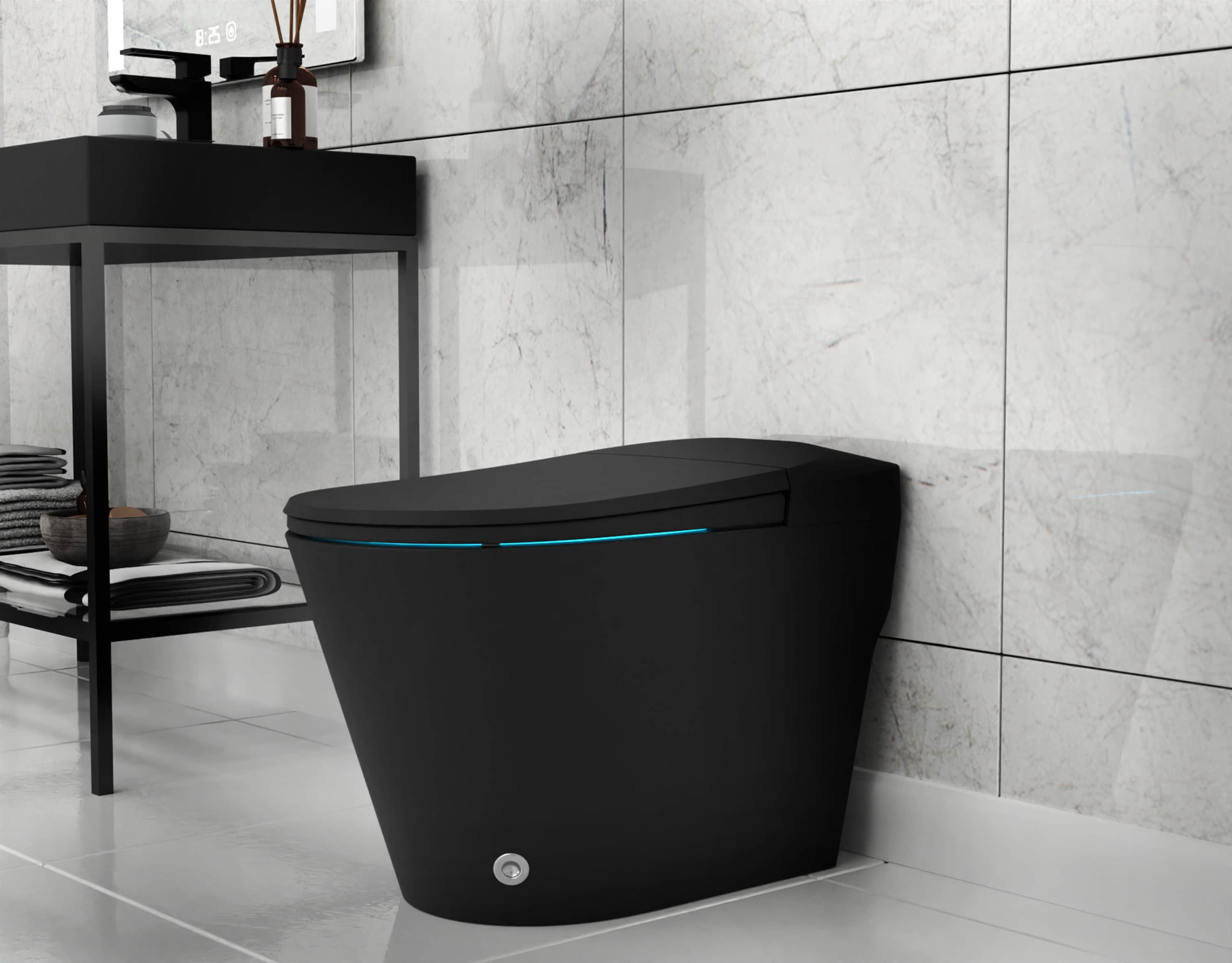 ANZZI Negro Inodoro Inteligente sin Contacto para Descarga con Asiento Suave Cierre Lento y Bidé de Altura Estándar alargado con Sistema de Descarga de 12 pulgadas y 1.28 GPF TL-ST950WIFI-MB
