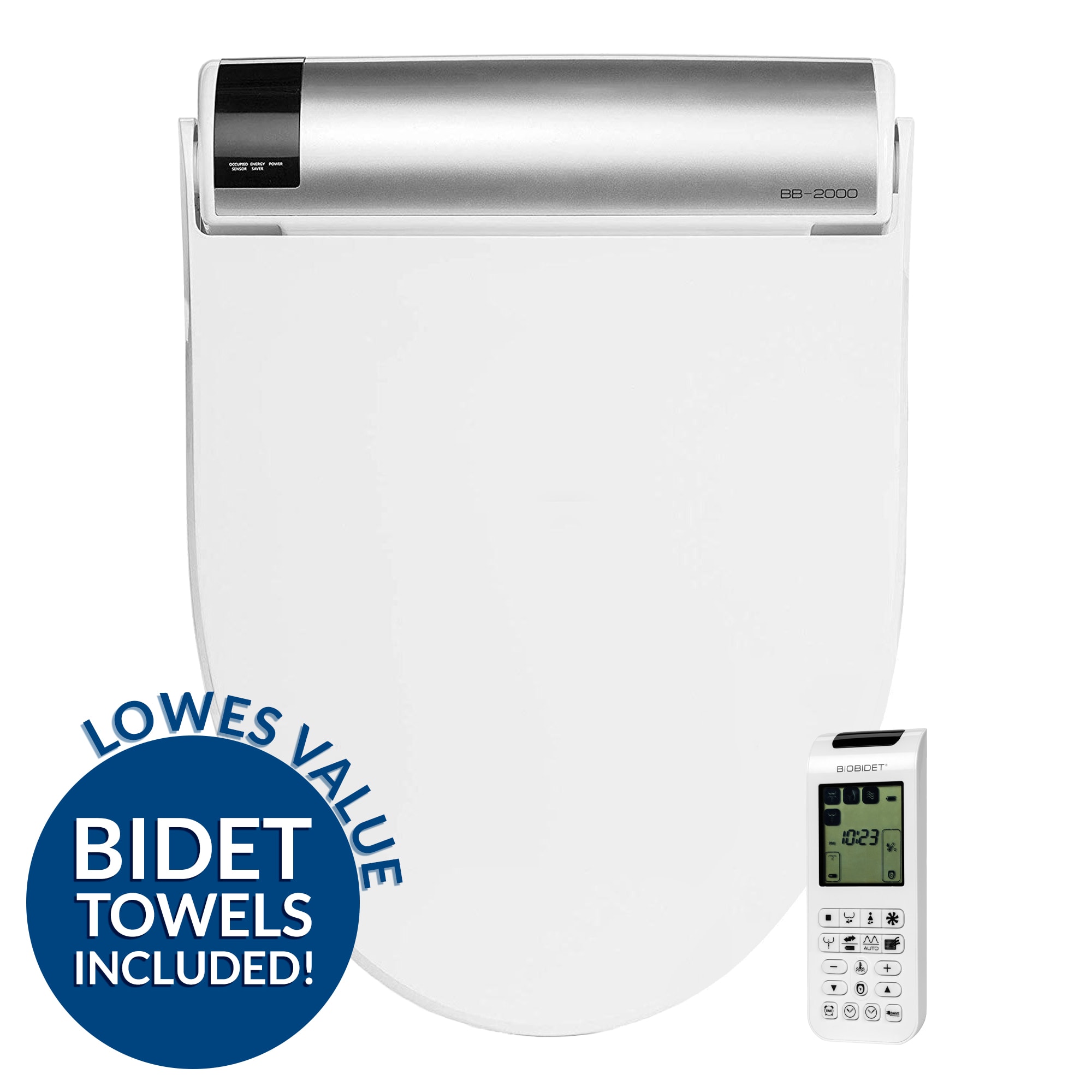 Asiento de Inodoro con Bidé Calentito y Cierre Suave para Inodoro Alargado de Plástico Blanco Bio Bidet BB-2000 DRY