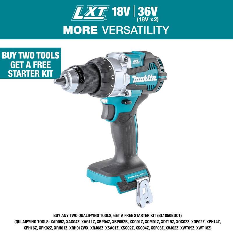 Makita Taladro-Atornillador Compacto Inalámbrico sin Escobillas de 1/2 pulgadas de 18 Voltios LXT de Iones de Litio (Herramienta solamente) - XPH16Z