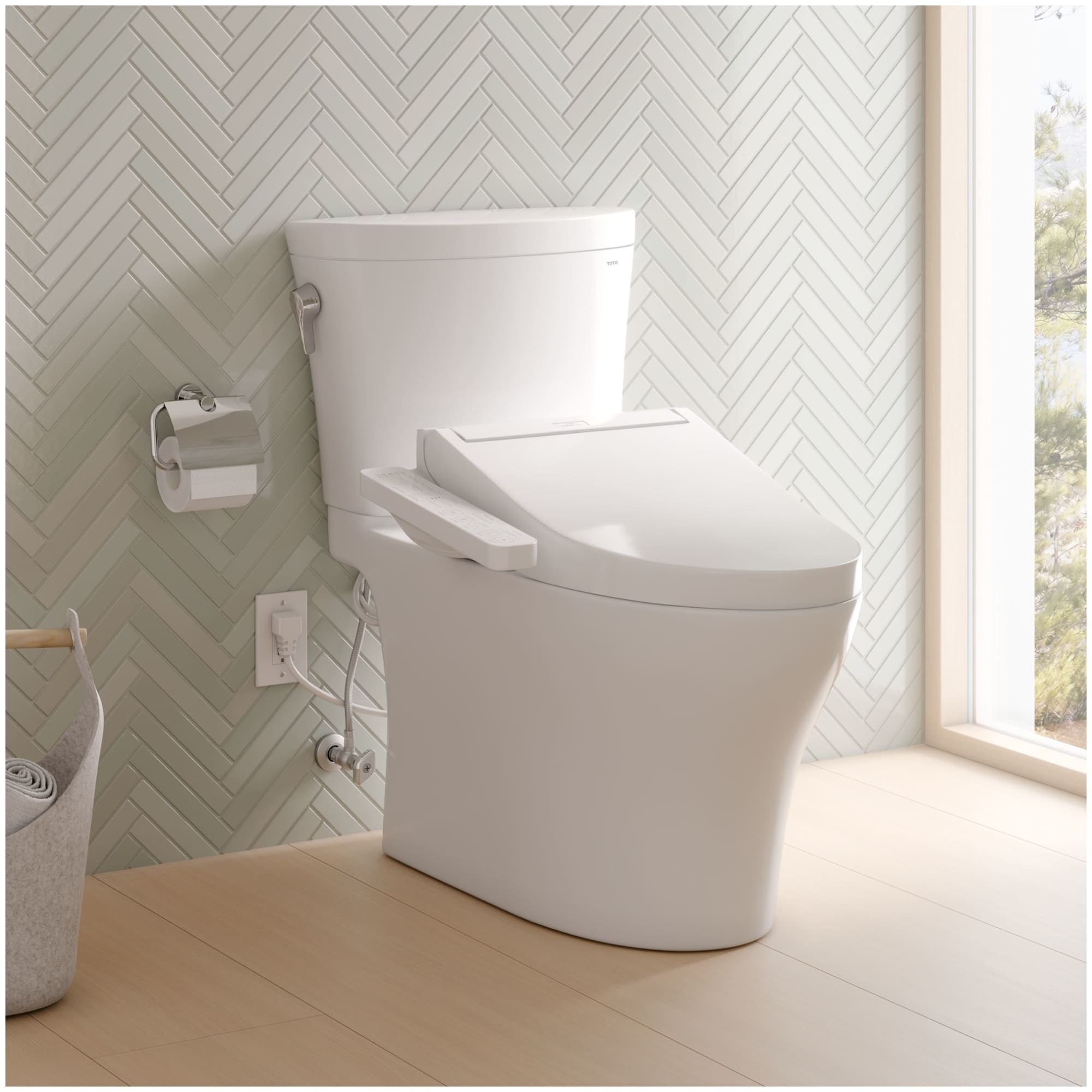 TOTO Bidet de 2 piezas Alargado con descarga dual en color blanco de algodón y cierre suave - Altura estándar - Etiquetado WaterSense 1.28 GPF - 12 pulgadas de Rough-In MW4483074CEMFGN-01