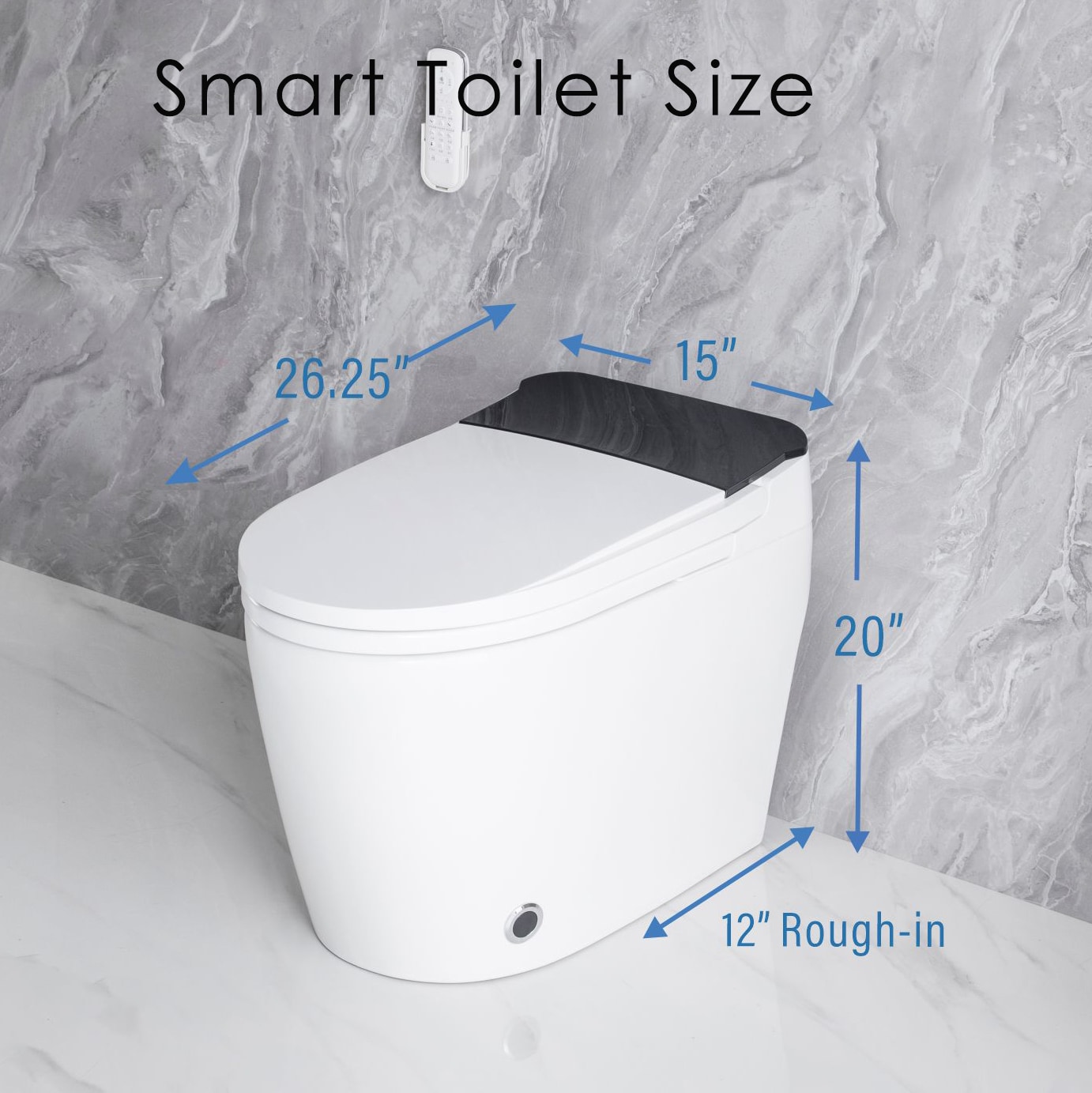 Bidé Blanco Individual Alargado Altura Estándar Suave Cierre Automático Inteligente de Mondawe de 1 pieza con Descarga Suave de 12 pulgadas - 1.28 GPF MD-BT-99068.