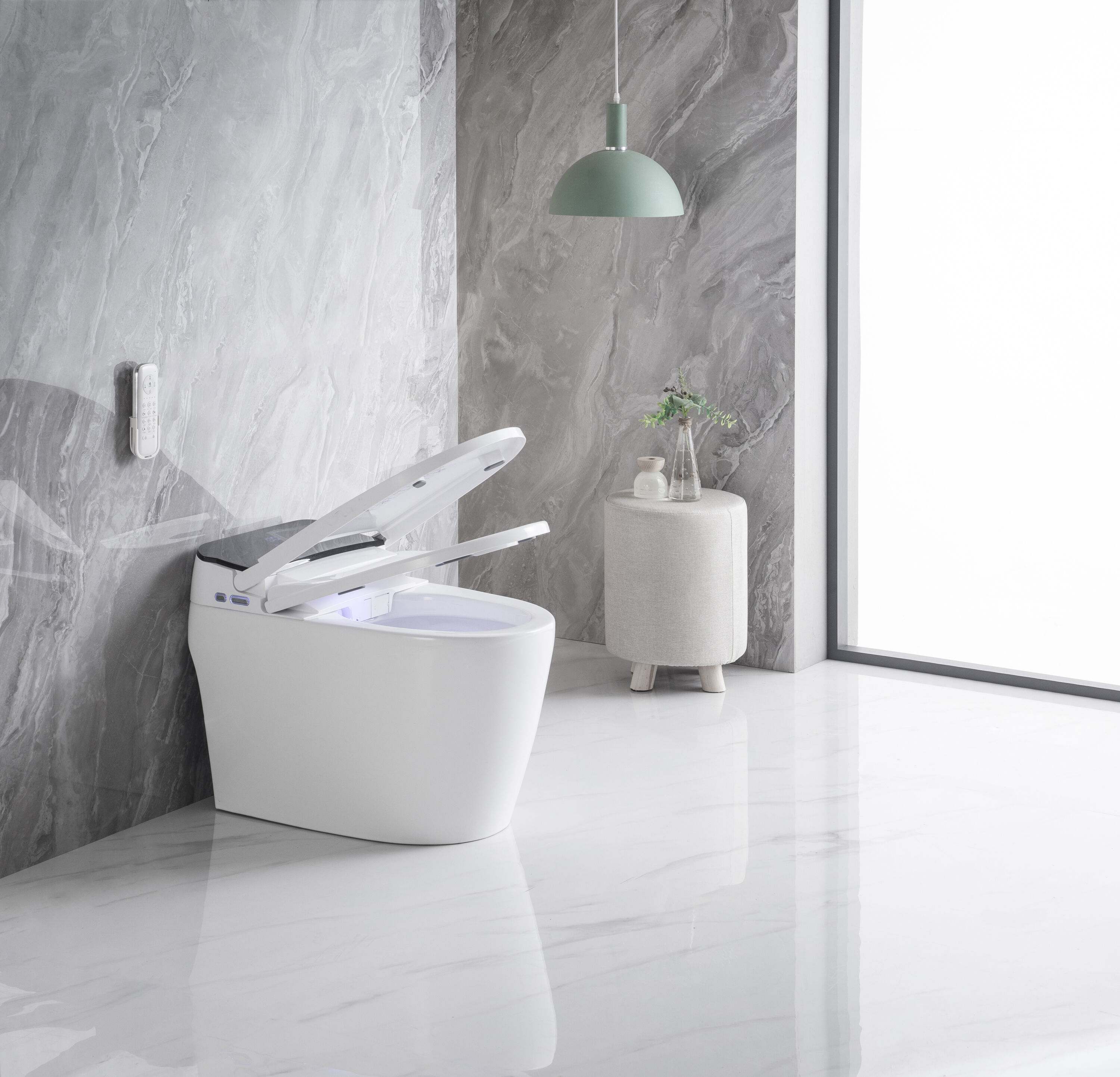 Bidé Blanco Individual Alargado Altura Estándar Suave Cierre Automático Inteligente de Mondawe de 1 pieza con Descarga Suave de 12 pulgadas - 1.28 GPF MD-BT-99068.