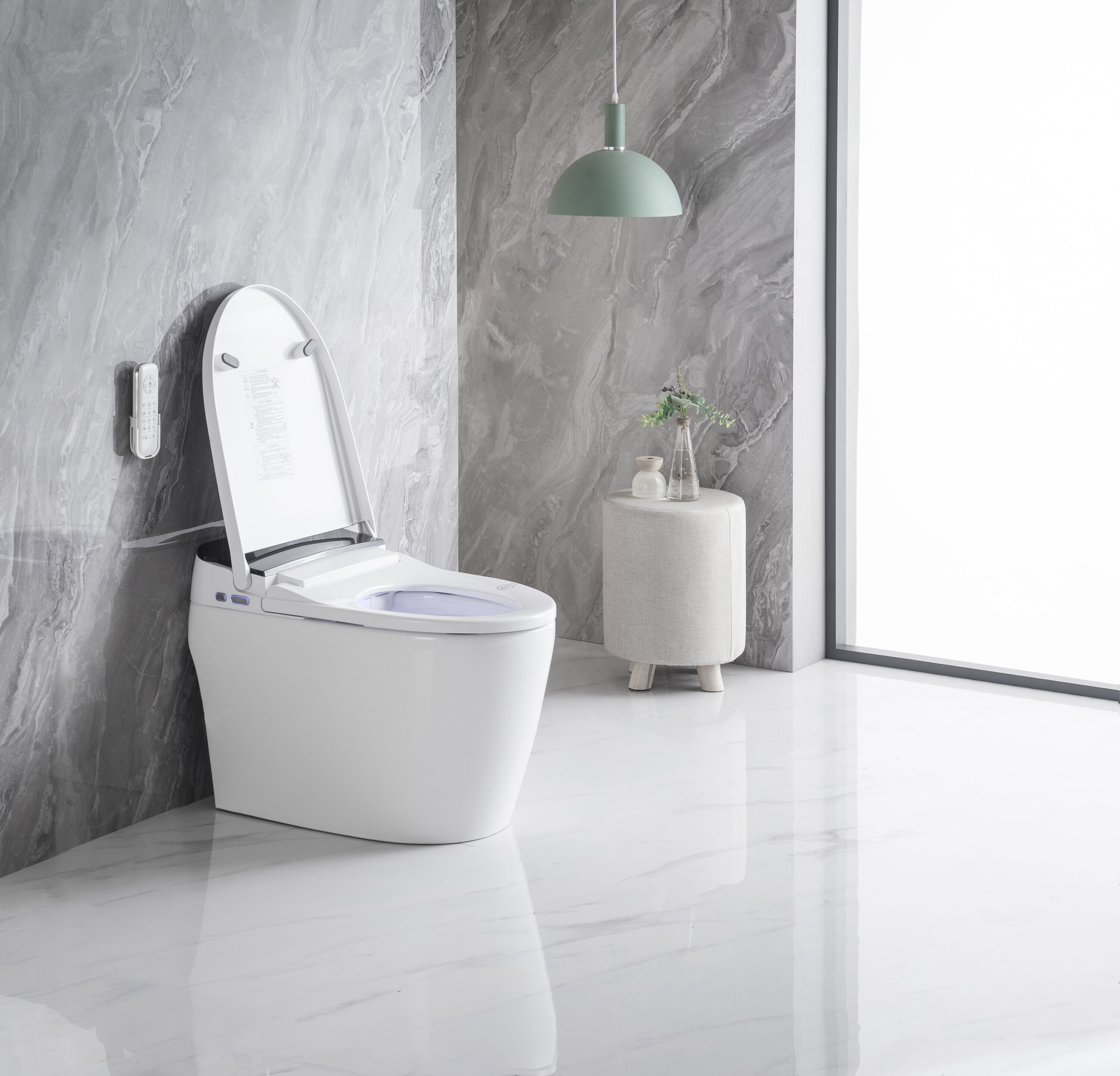 Bidé Blanco Individual Alargado Altura Estándar Suave Cierre Automático Inteligente de Mondawe de 1 pieza con Descarga Suave de 12 pulgadas - 1.28 GPF MD-BT-99068.