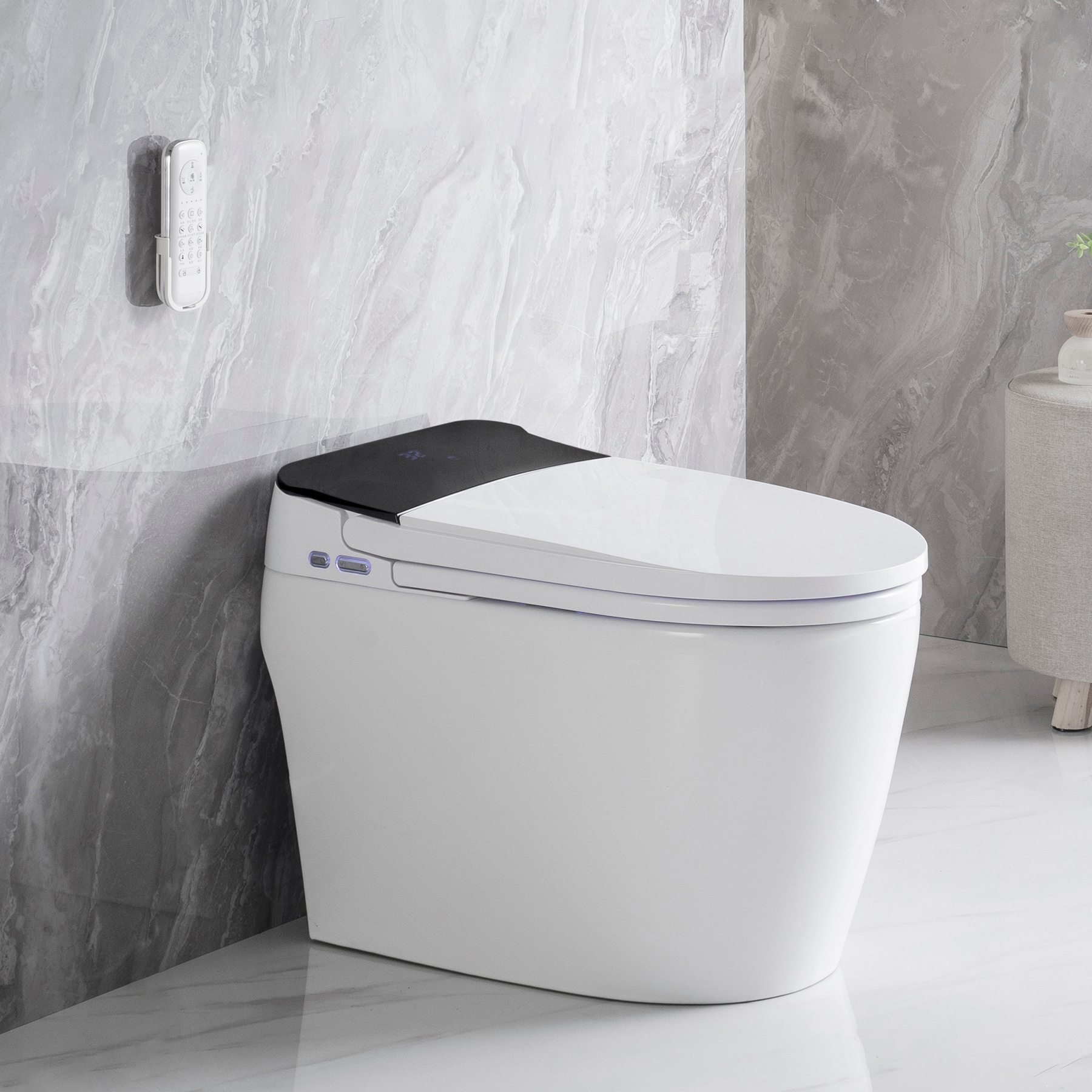 Bidé Blanco Individual Alargado Altura Estándar Suave Cierre Automático Inteligente de Mondawe de 1 pieza con Descarga Suave de 12 pulgadas - 1.28 GPF MD-BT-99068.