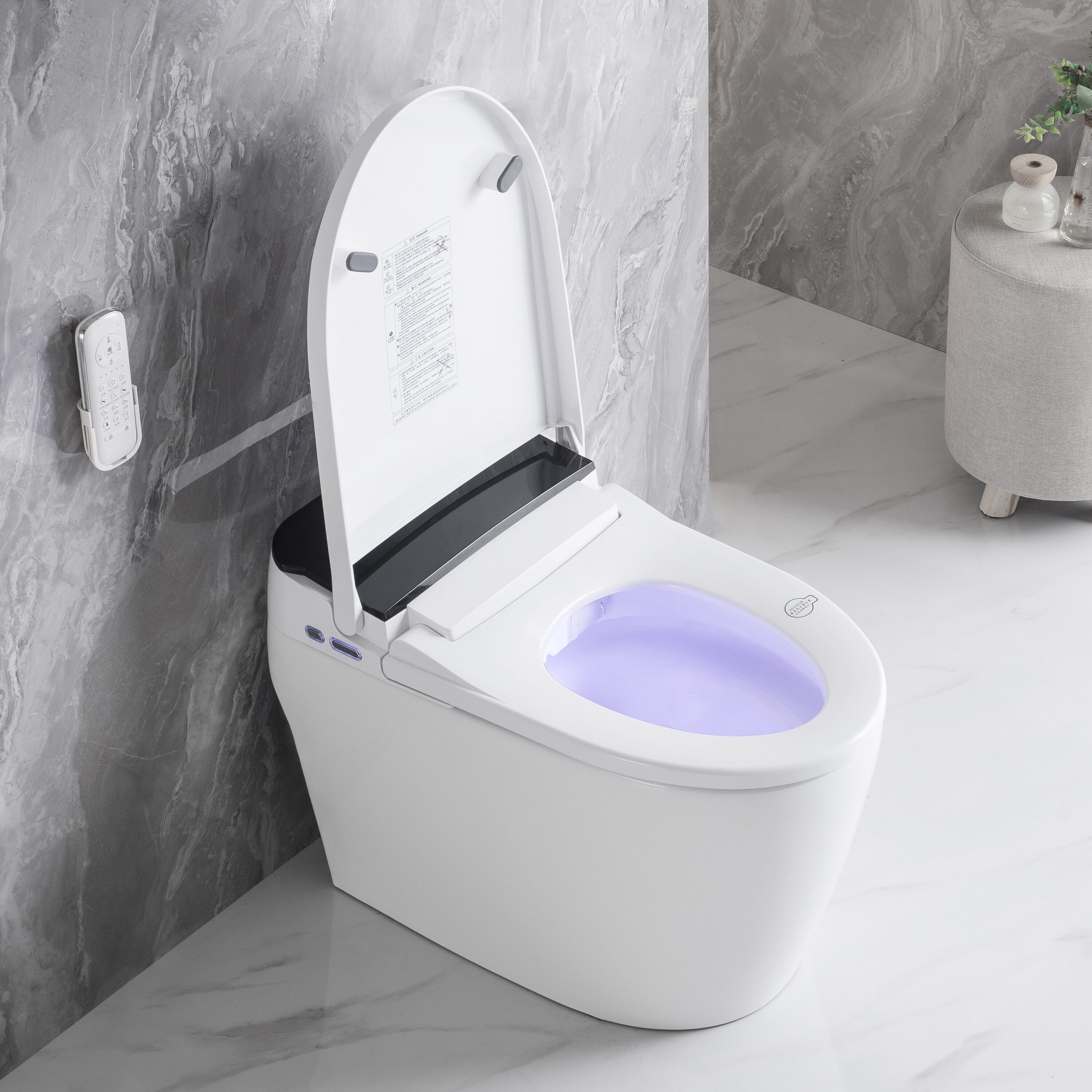 Bidé Blanco Individual Alargado Altura Estándar Suave Cierre Automático Inteligente de Mondawe de 1 pieza con Descarga Suave de 12 pulgadas - 1.28 GPF MD-BT-99068.