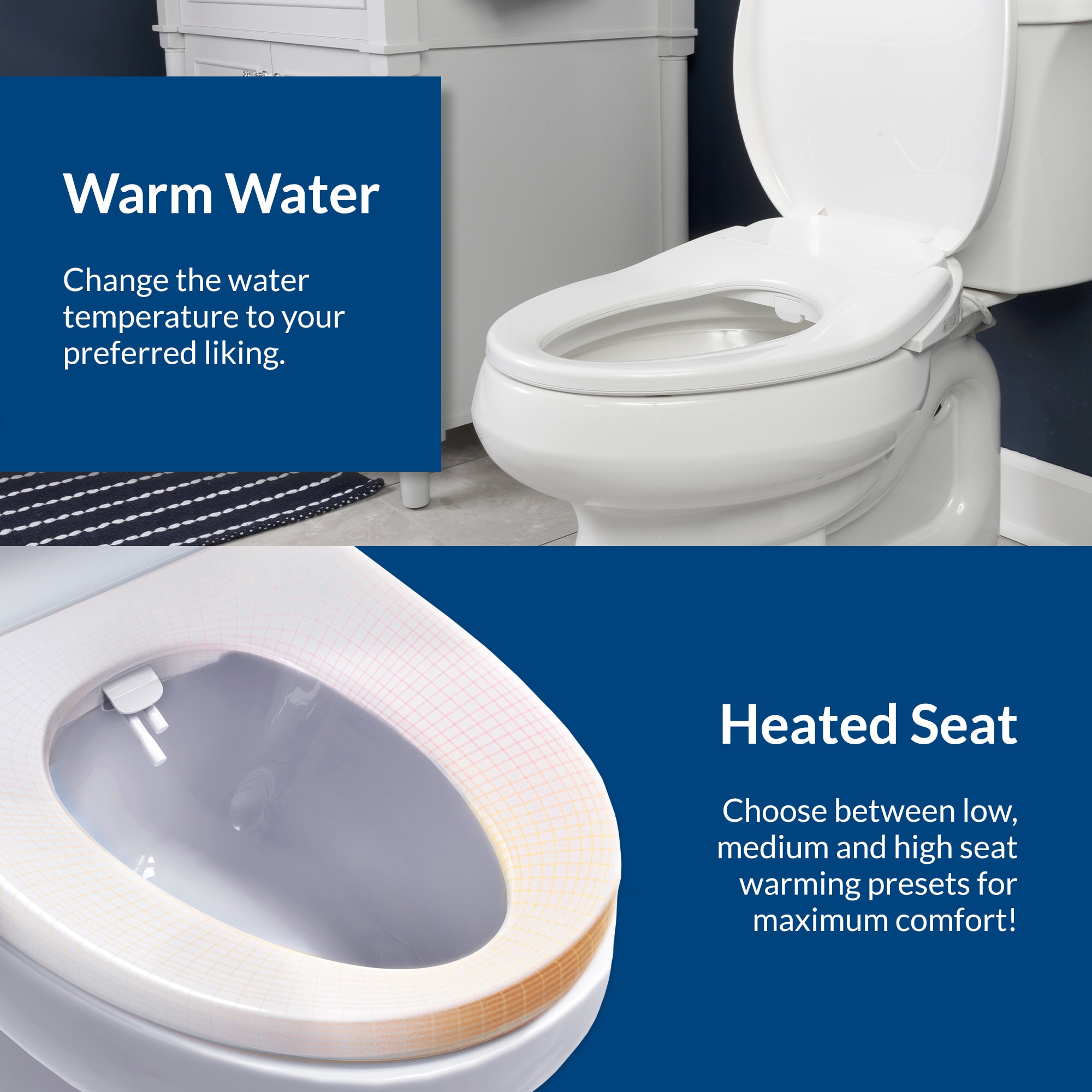 Asiento de inodoro con bidet calentado de cierre suave alargado de plástico blanco Bio Bidet BB-500