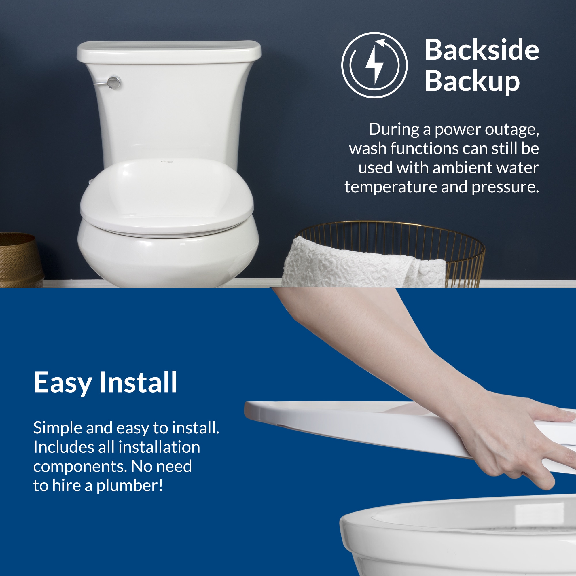 Asiento de inodoro con bidet calentado de cierre suave alargado de plástico blanco Bio Bidet BB-500