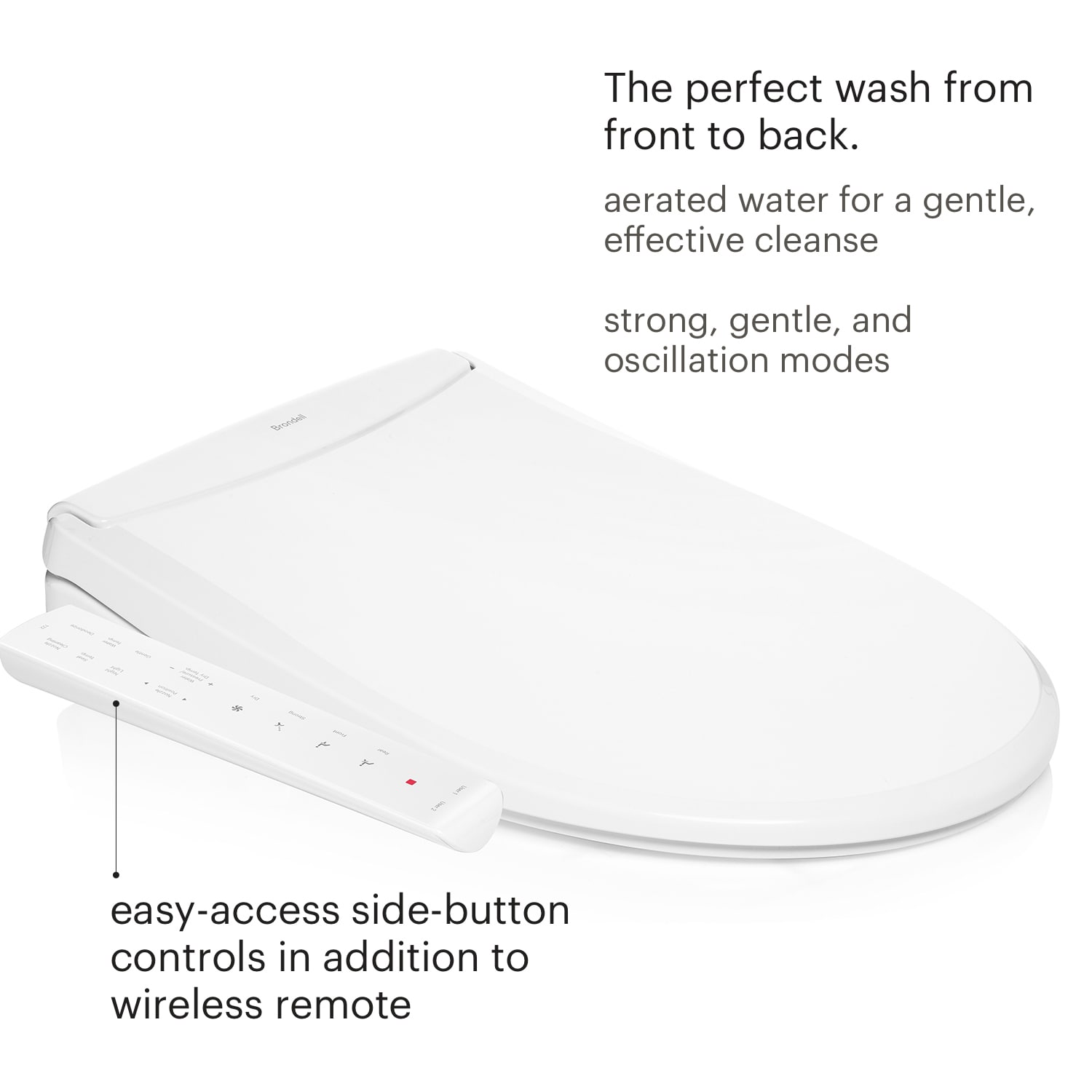 Asiento de Bidet de Lujo con Control Lateral, Taza Redonda Blanca T22-RW de Brondell Swash Thinline