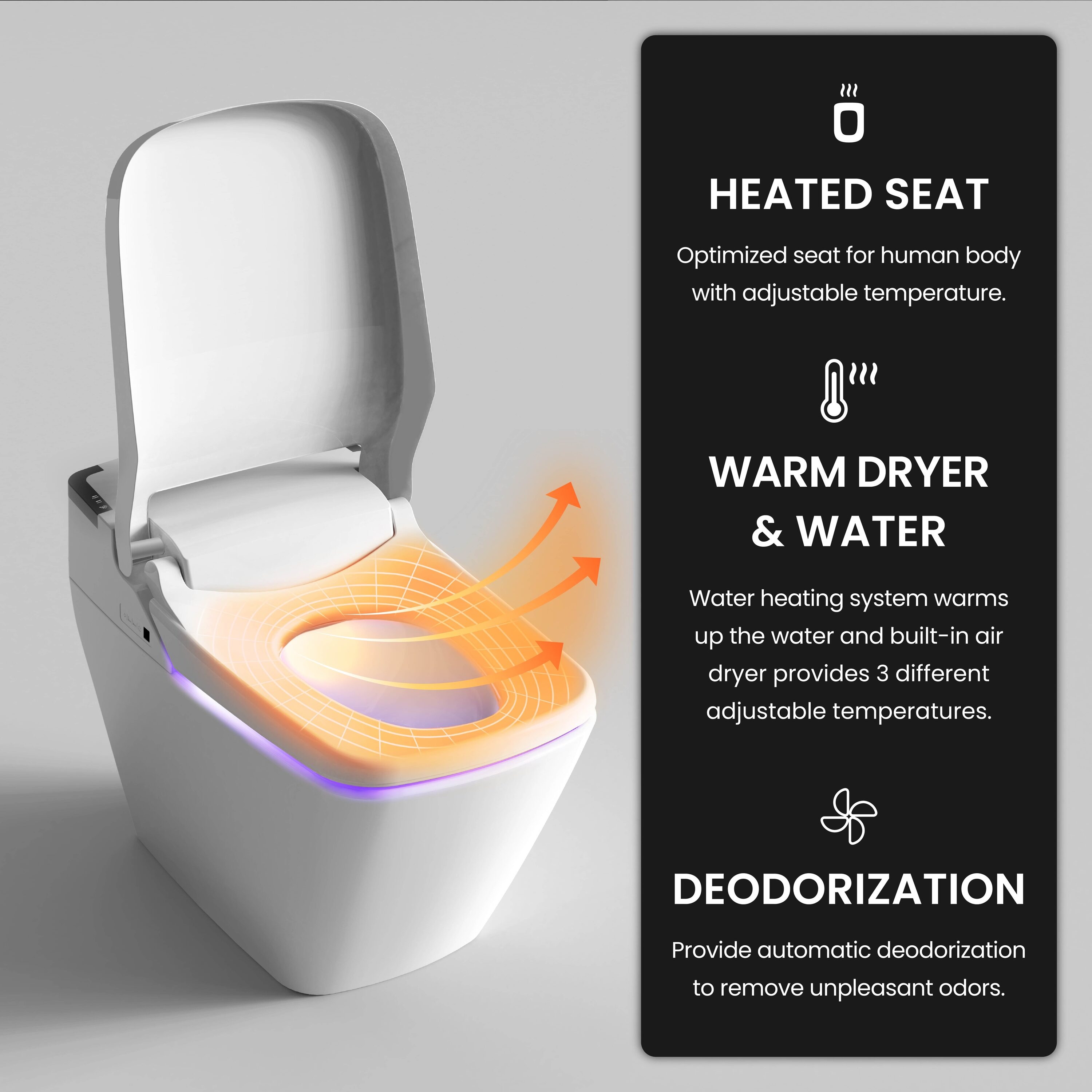 WC Inteligente de Altura Estándar con Doble Descarga LED UV-A Blanco Soft Close de VOVO STYLEMENT