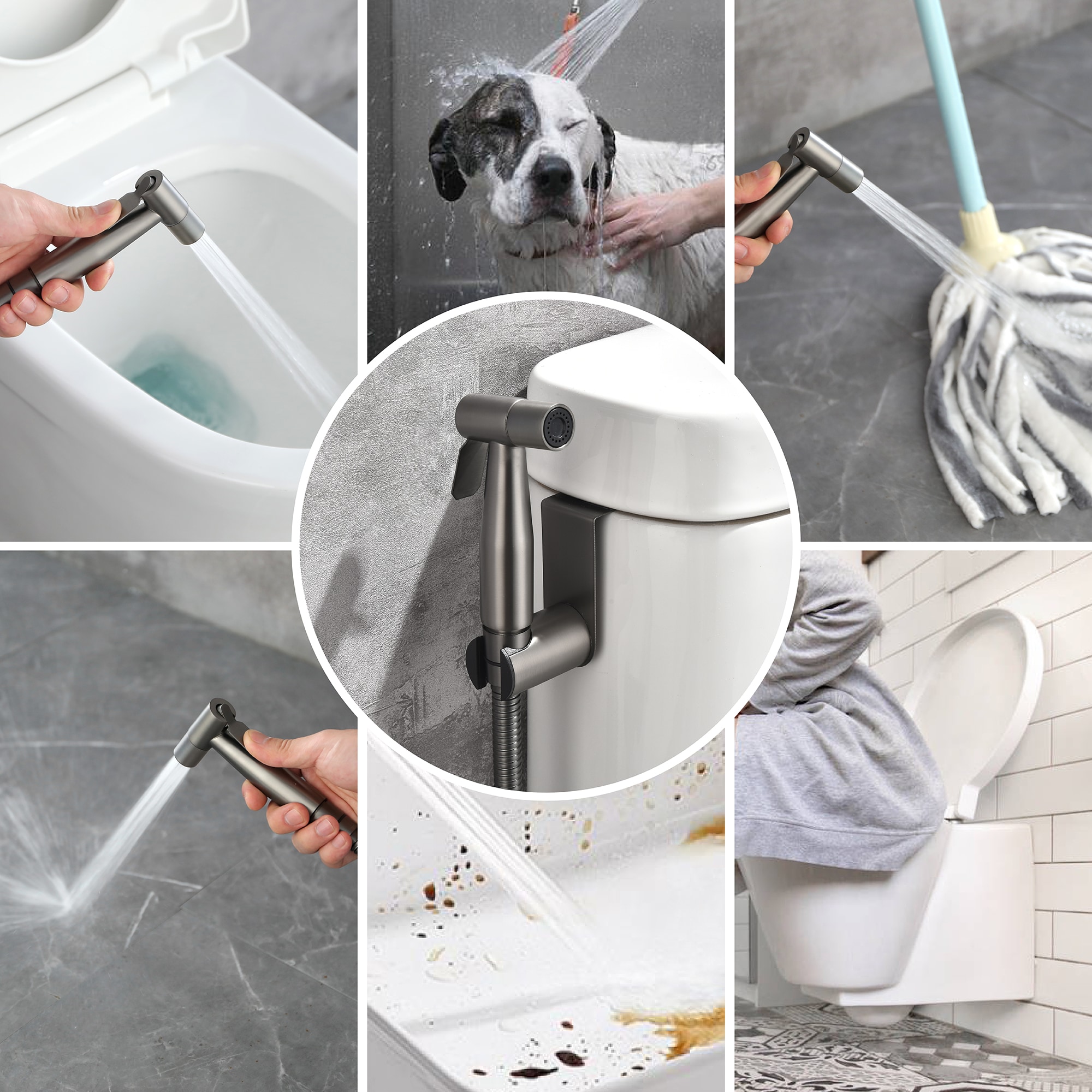 Rociador de bidé de mano montado en el inodoro color gris pistola de Clihome CSMD-BF160-29GG
