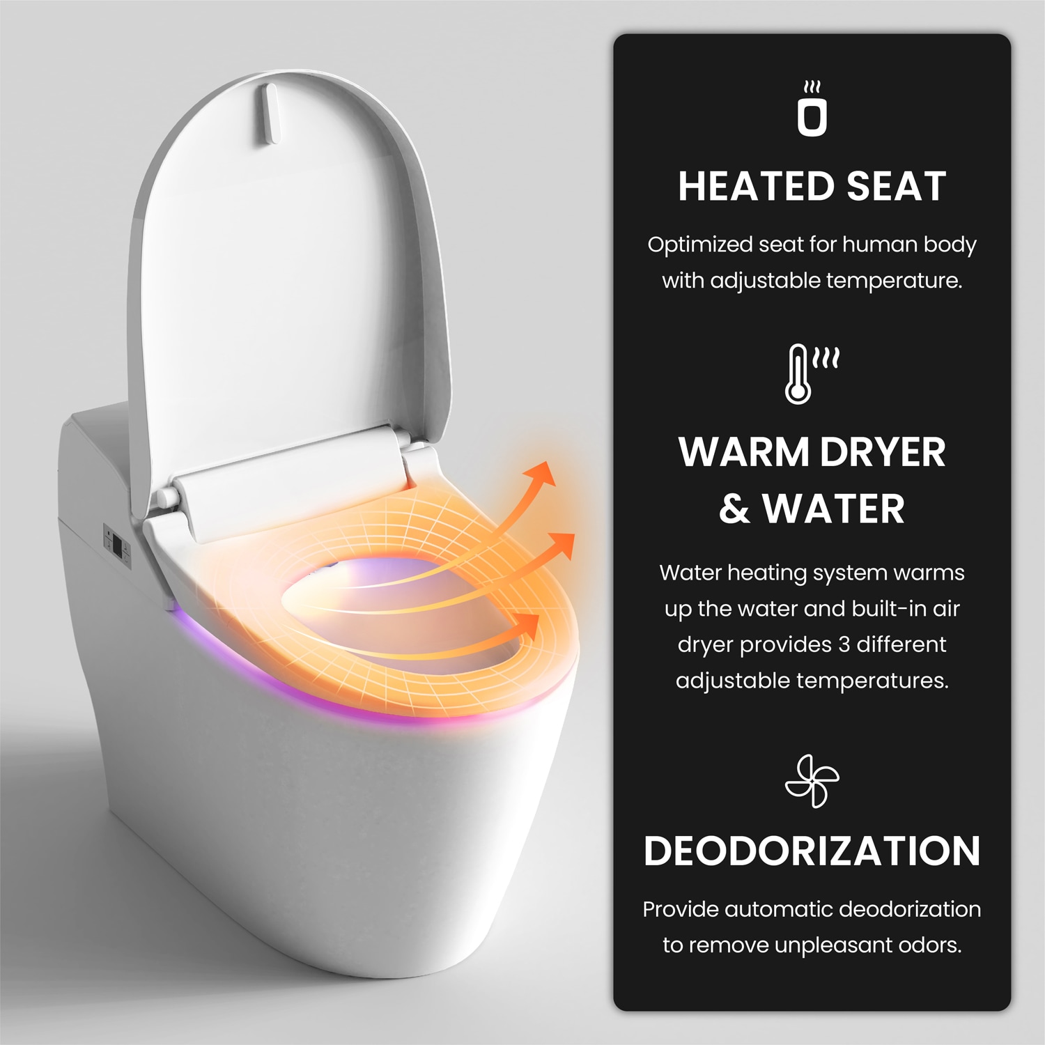 Inodoro Inteligente con Bidet Integrado de Una Pieza de Altura Estándar y Descarga Doble con Luz UV-A LED Blanca SOFT CLOSE de VOVO STYLEMENT de 12 pulgadas de retroceso. Certificado WaterSense con 1.6 GPF.