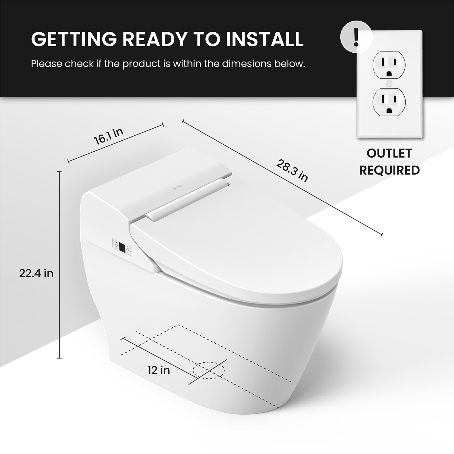 Inodoro Inteligente con Bidet Integrado de Una Pieza de Altura Estándar y Descarga Doble con Luz UV-A LED Blanca SOFT CLOSE de VOVO STYLEMENT de 12 pulgadas de retroceso. Certificado WaterSense con 1.6 GPF.