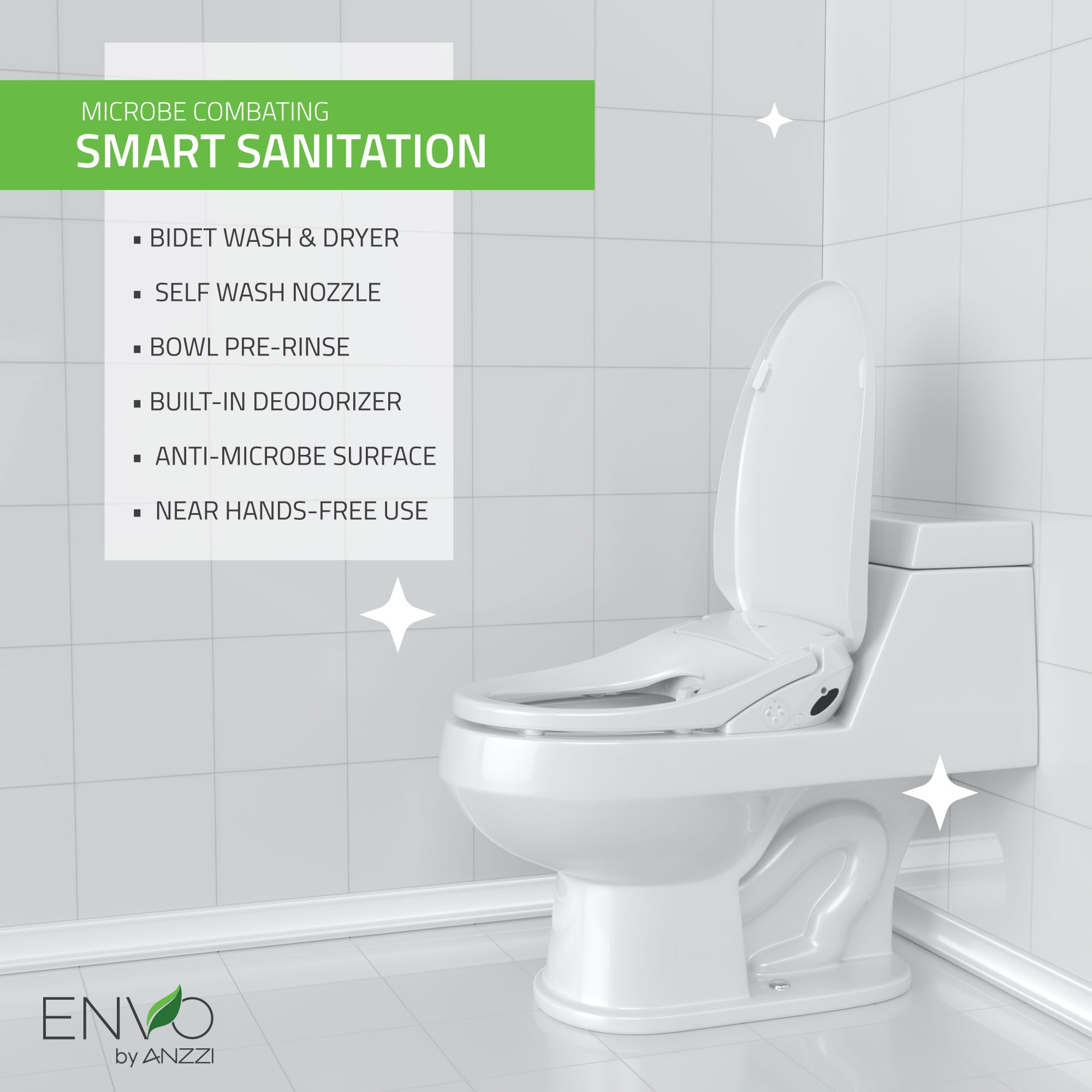 Asiento de inodoro bidet alargado con cierre suave y calentado inteligente en blanco de plástico de ANZZI TL-AZEB105B