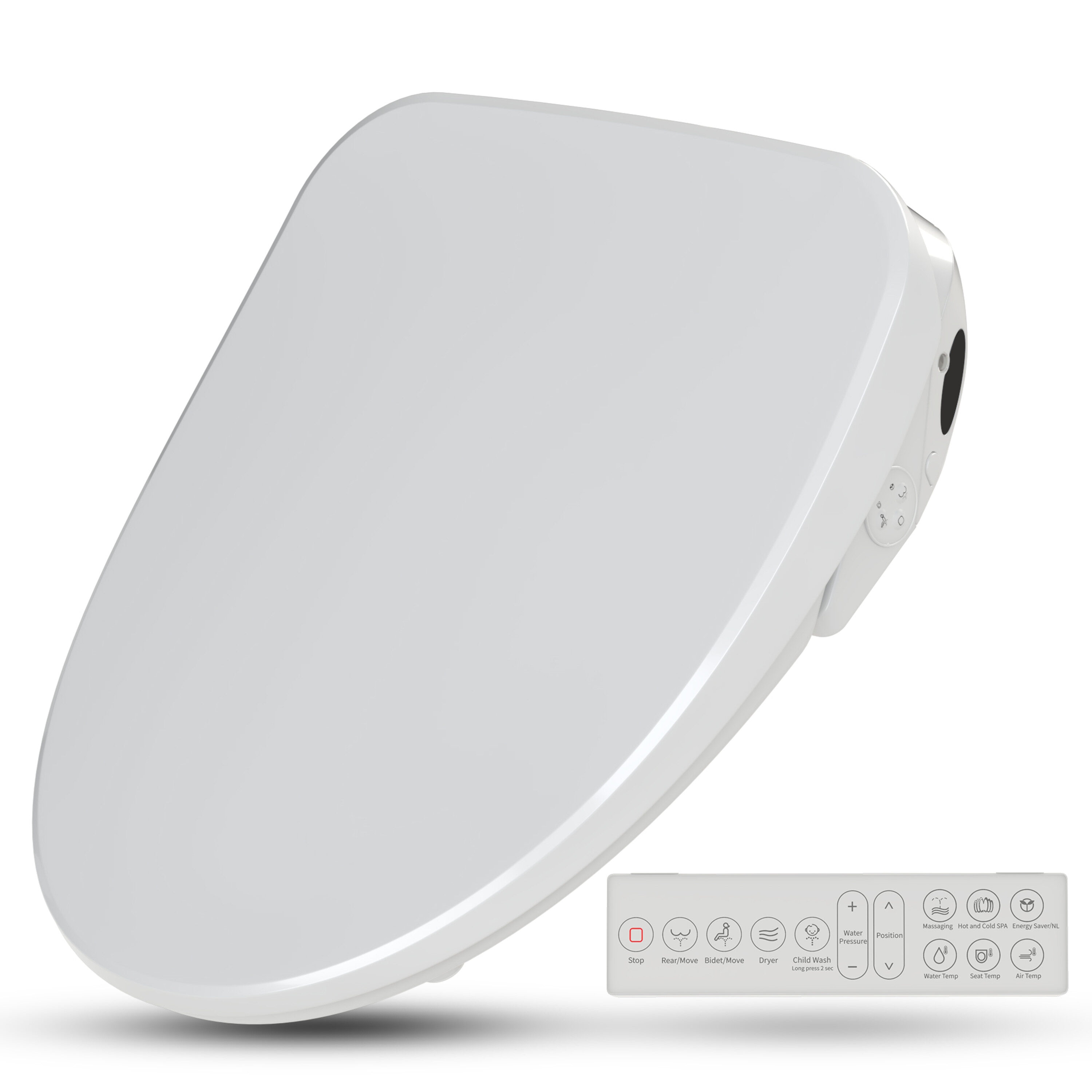 Asiento de inodoro bidet alargado con cierre suave y calentado inteligente en blanco de plástico de ANZZI TL-AZEB105B