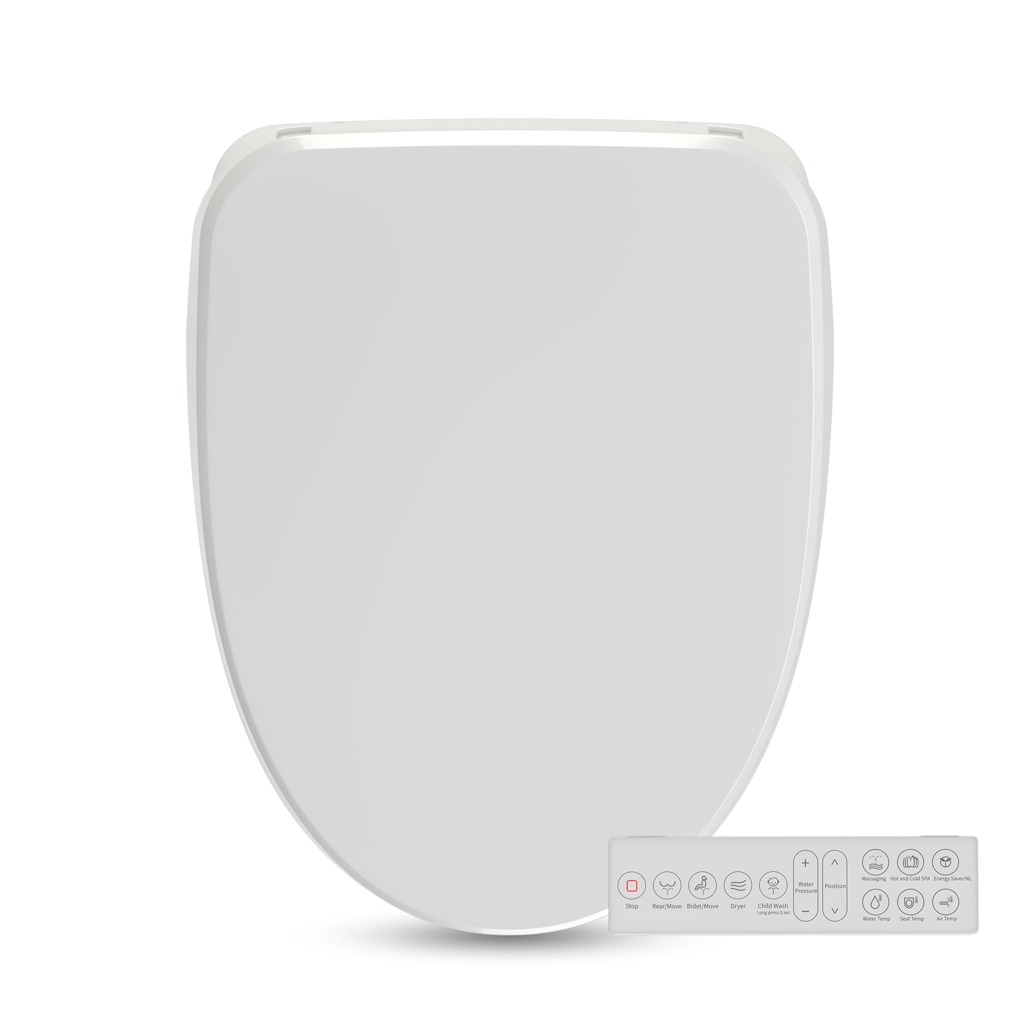Asiento de inodoro bidet alargado con cierre suave y calentado inteligente en blanco de plástico de ANZZI TL-AZEB105B