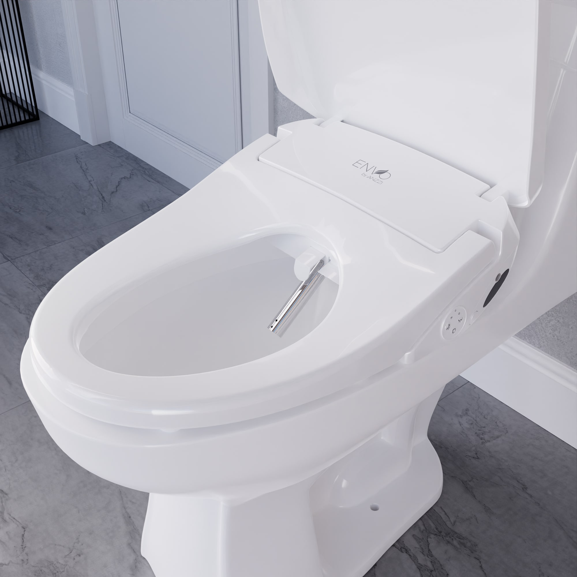 Asiento de inodoro bidet alargado con cierre suave y calentado inteligente en blanco de plástico de ANZZI TL-AZEB105B