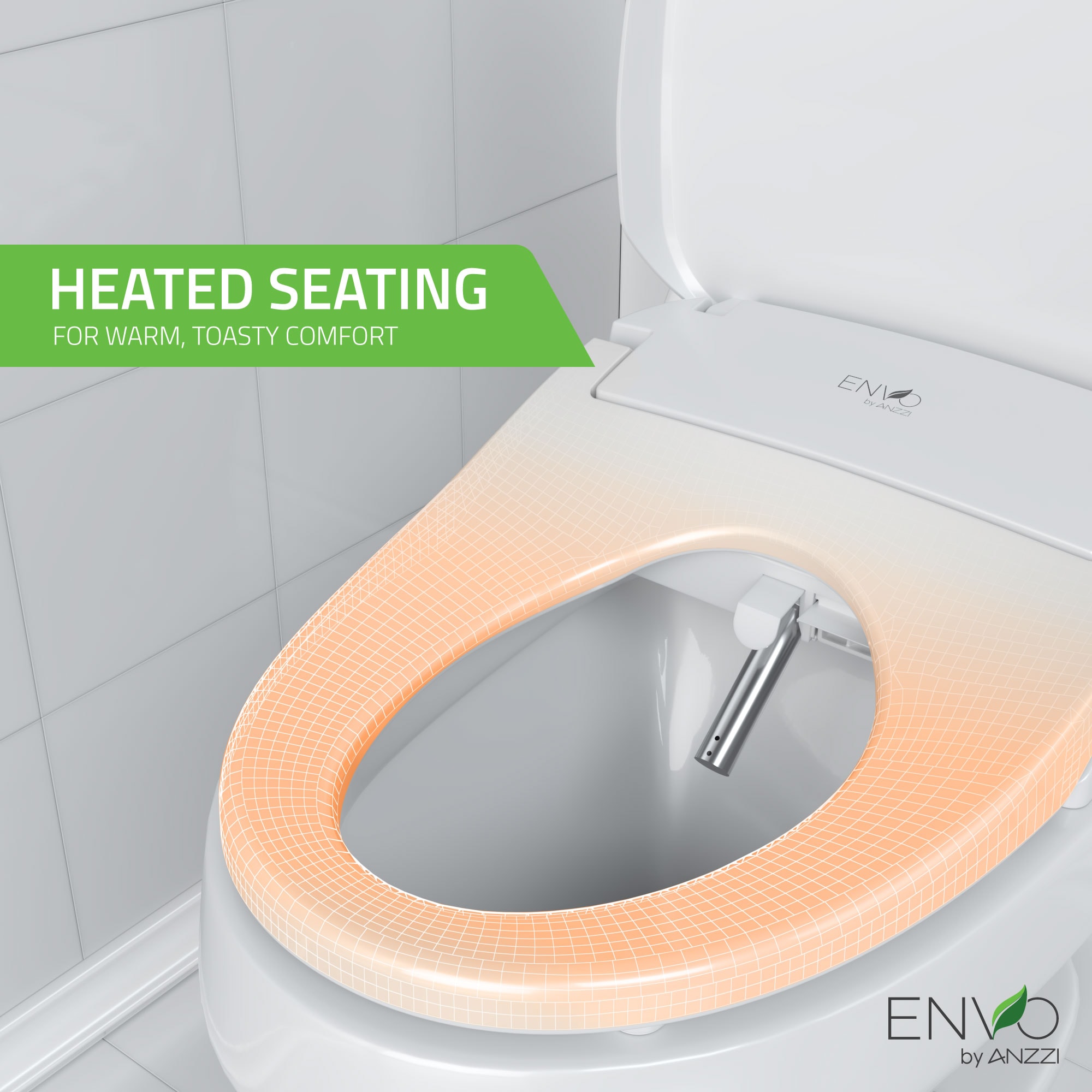 Asiento de inodoro bidet alargado con cierre suave y calentado inteligente en blanco de plástico de ANZZI TL-AZEB105B