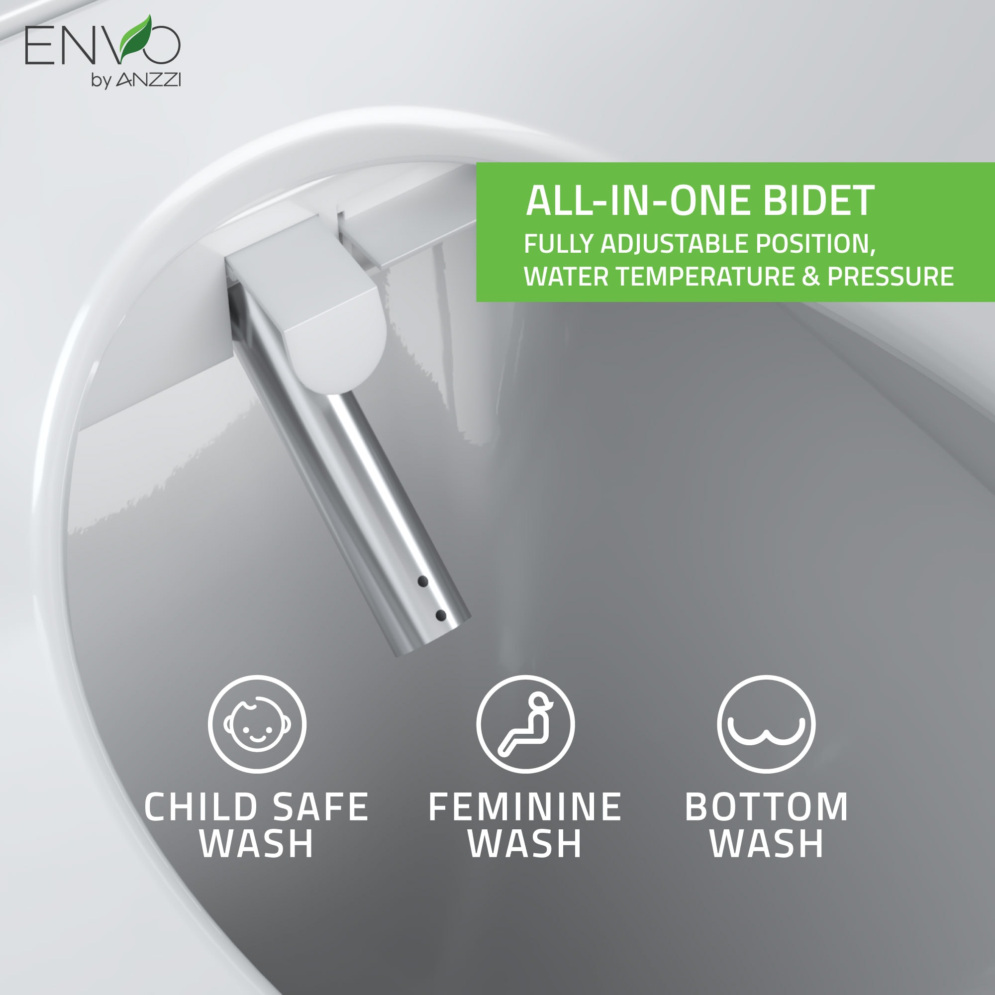 Asiento de inodoro bidet alargado con cierre suave y calentado inteligente en blanco de plástico de ANZZI TL-AZEB105B