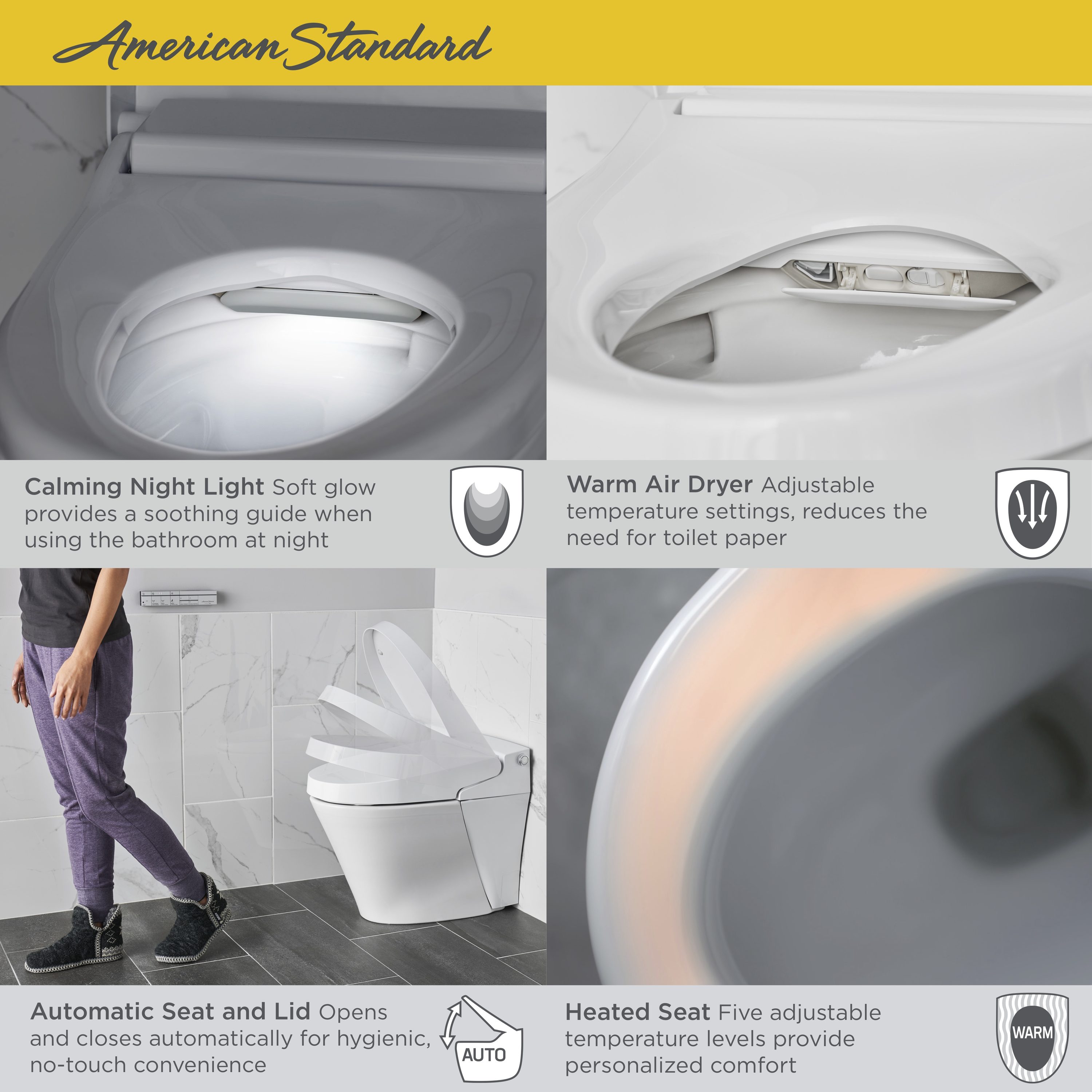 Asiento de retrete alargado de plástico blanco con bidé  American Standard Advanced Clean 100 SpaLet, cierre suave inteligente y caliente 8017A60GRC-291