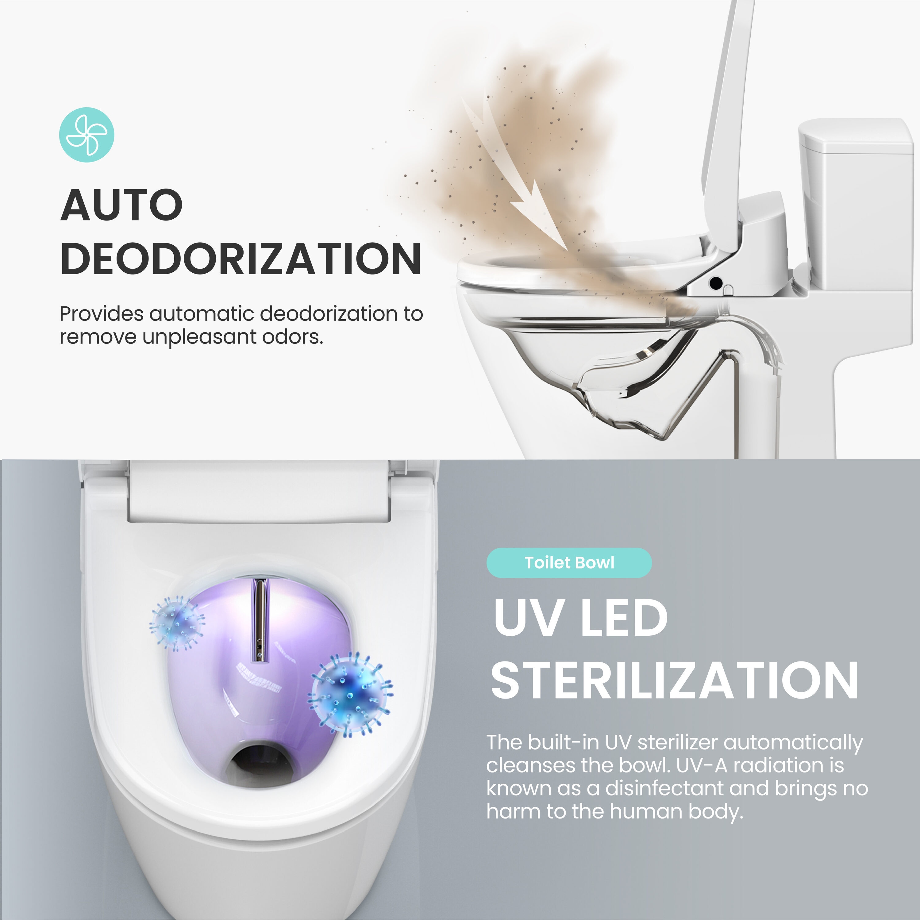 Asiento de baño con bidé eléctrico y cierre suave - esterilizador UV-A LED para inodoro de plástico blanco alargado y con calefacción VOVO STYLEMENT VB-4000SE