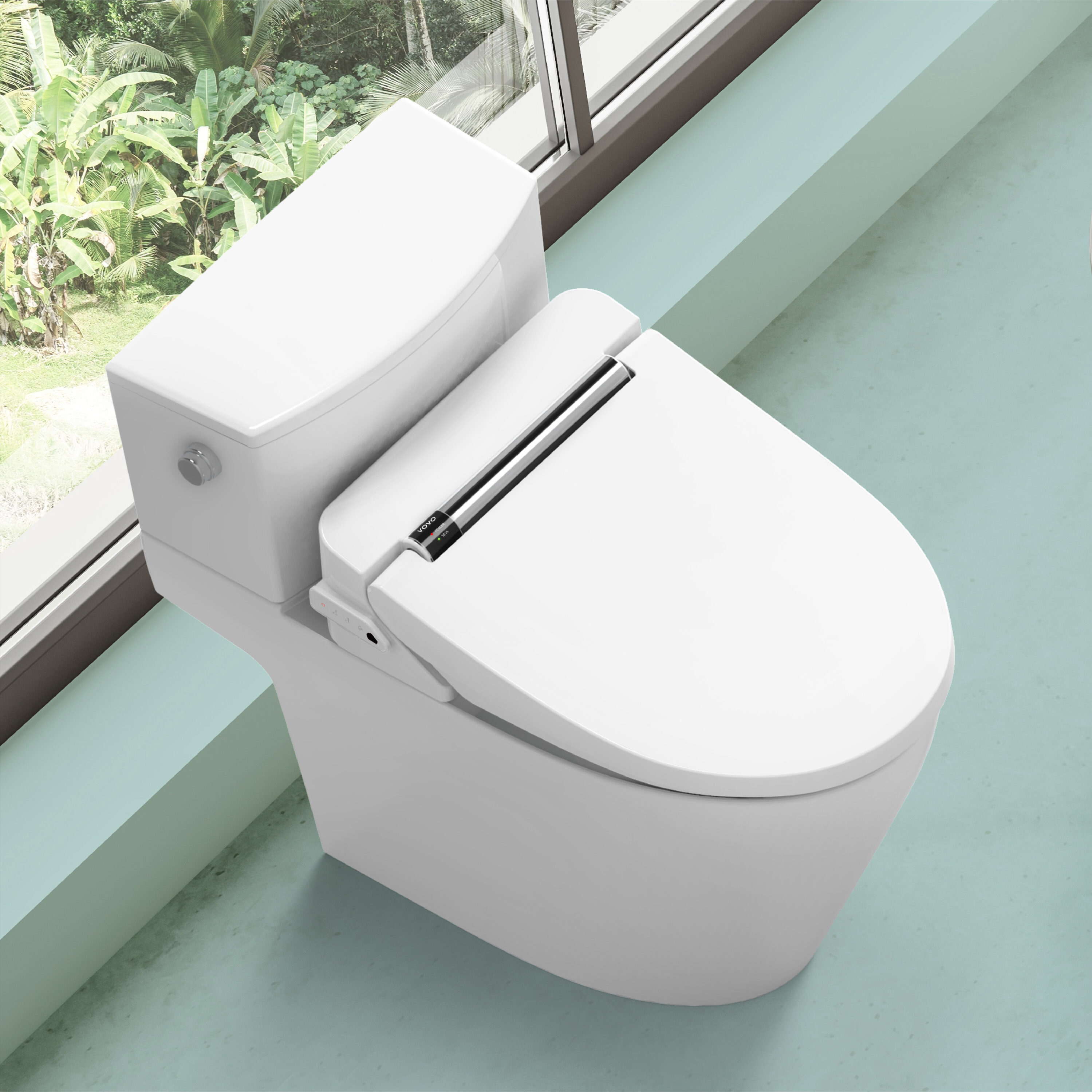Asiento de baño con bidé eléctrico y cierre suave - esterilizador UV-A LED para inodoro de plástico blanco alargado y con calefacción VOVO STYLEMENT VB-4000SE