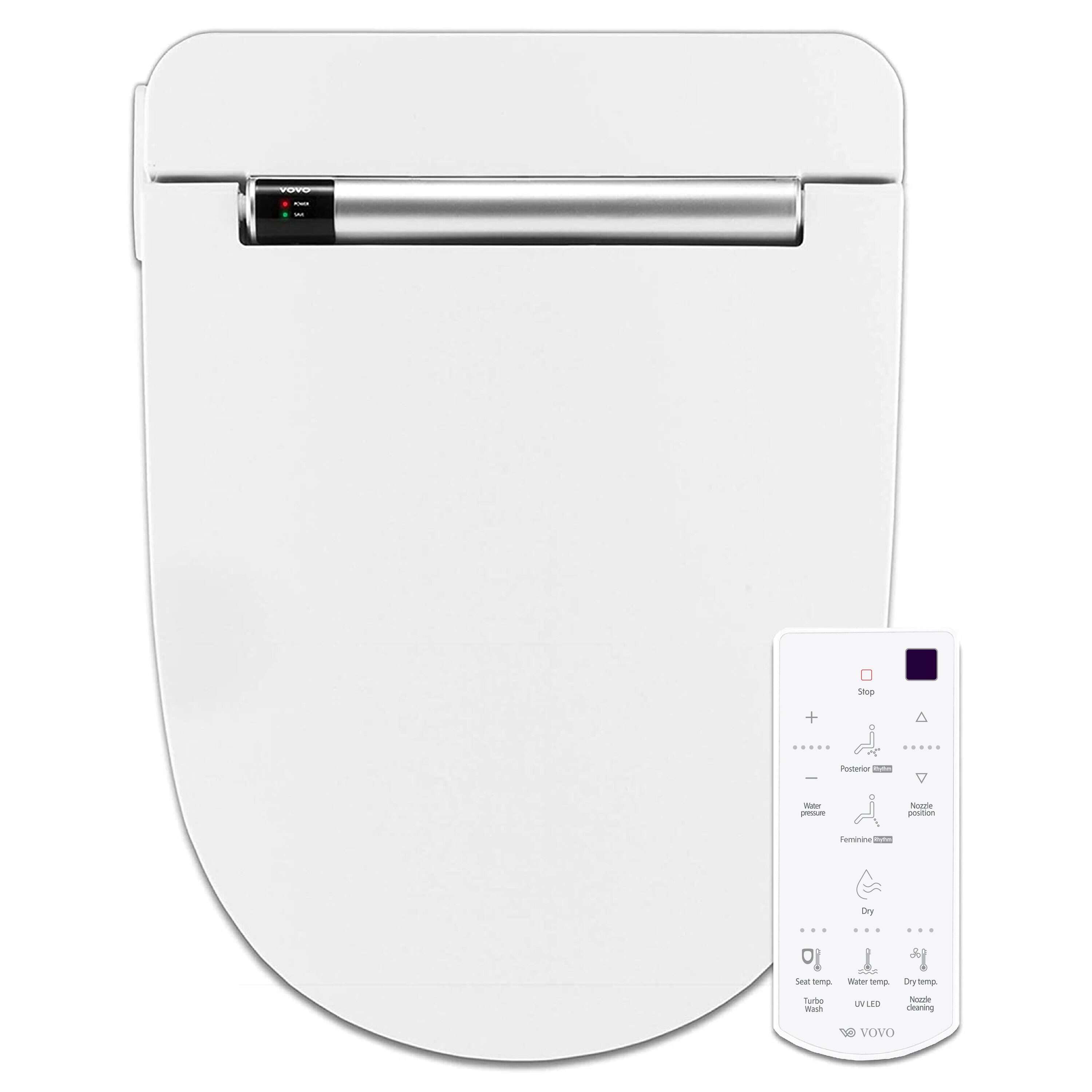 Asiento de baño con bidé eléctrico y cierre suave - esterilizador UV-A LED para inodoro de plástico blanco alargado y con calefacción VOVO STYLEMENT VB-4000SE