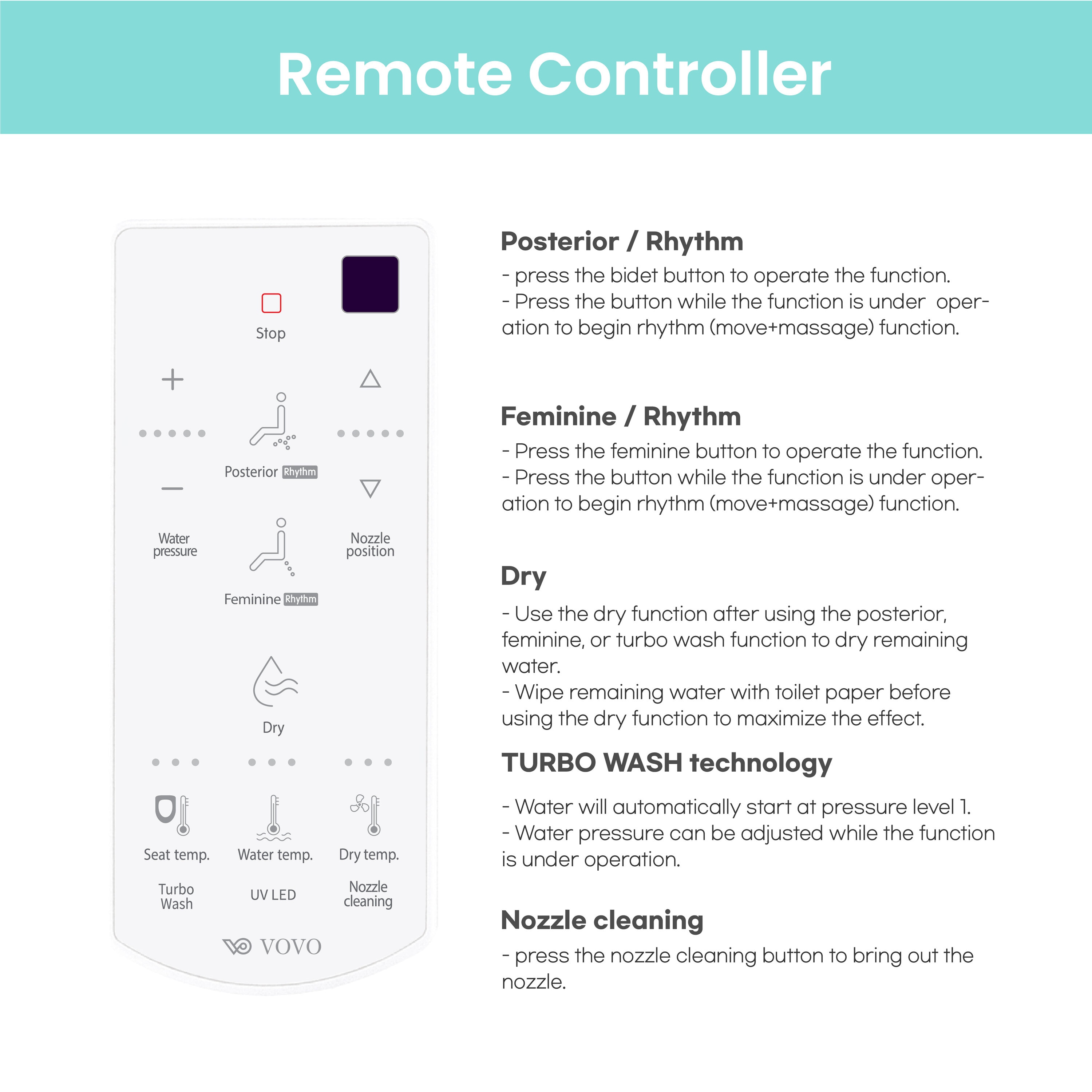 Asiento de baño con bidé eléctrico y cierre suave - esterilizador UV-A LED para inodoro de plástico blanco alargado y con calefacción VOVO STYLEMENT VB-4000SE