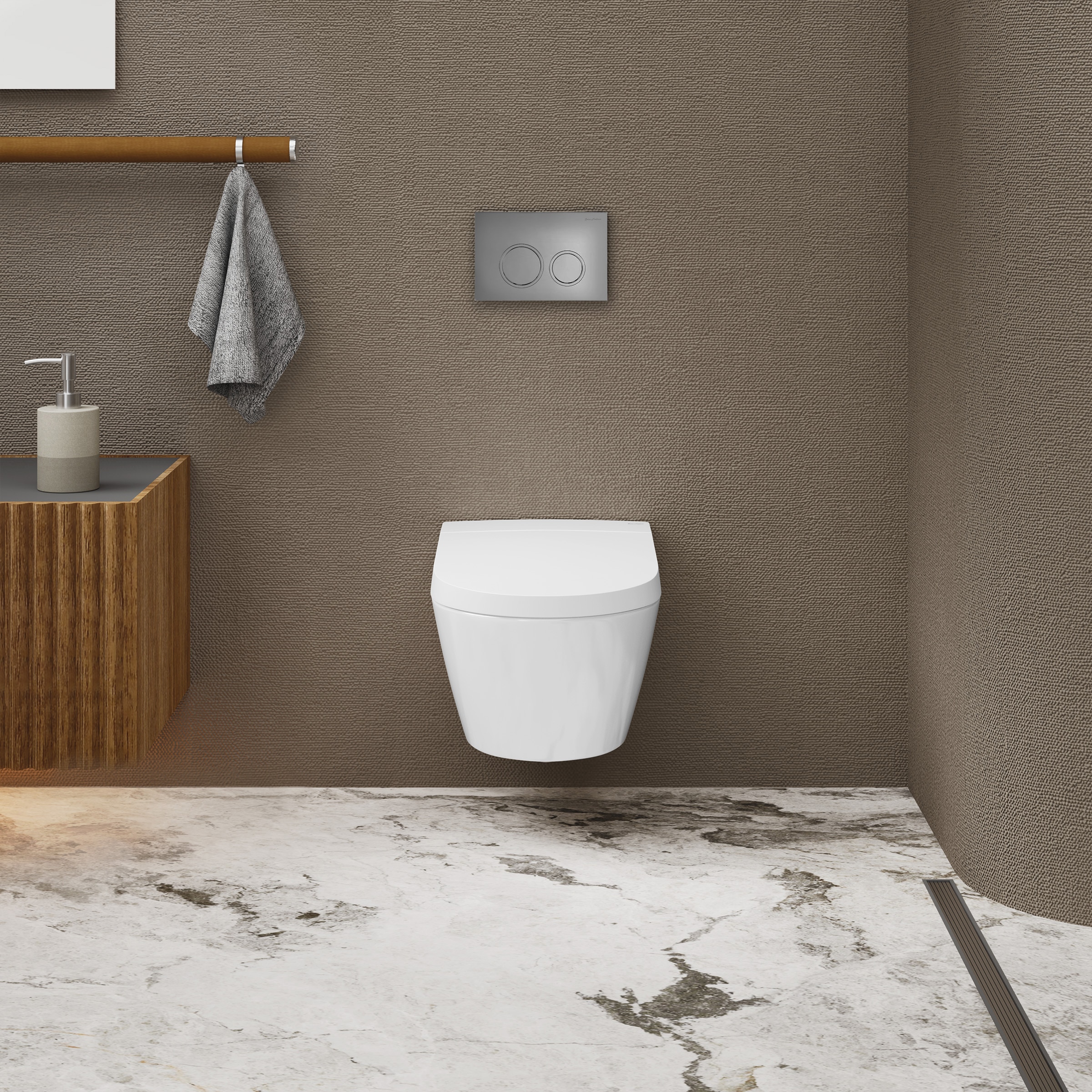 Sanitario Suizo Madison Poitiers Blanco Brillante de Descarga Dual con Altura Estándar alargada, Cierre Suave Inteligente de 1 pieza, Bidet de Pared Montado con Descarga de 1.6 GPF SM-25-WTPOI03WH.