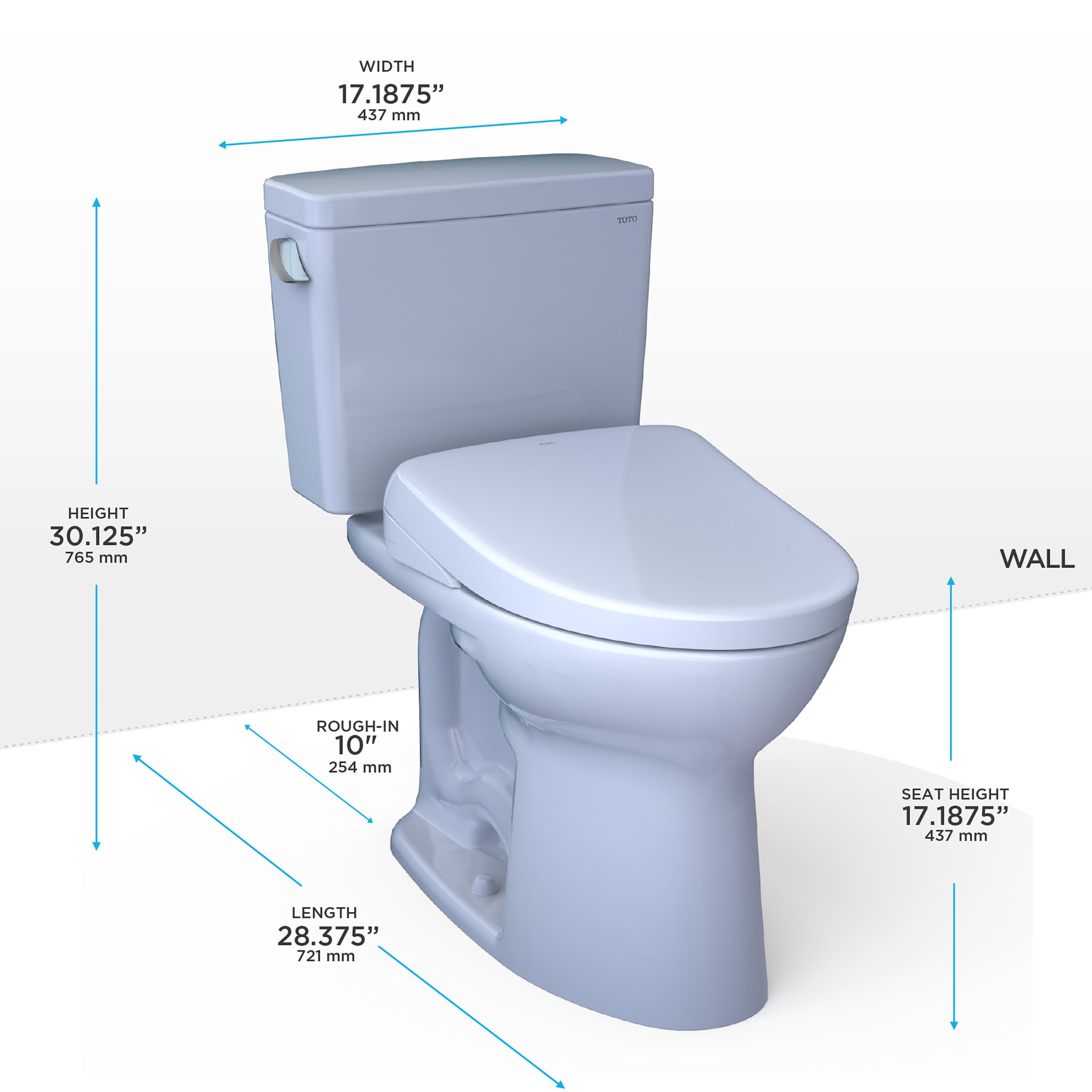 TOTO Drake Algodón Blanco Sencillo Alargado Altura Estándar Cierre Suave 2 Piezas Bidet 10 pulgadas Descarga de 1.28 GPF MW7764726CEFG.10-01