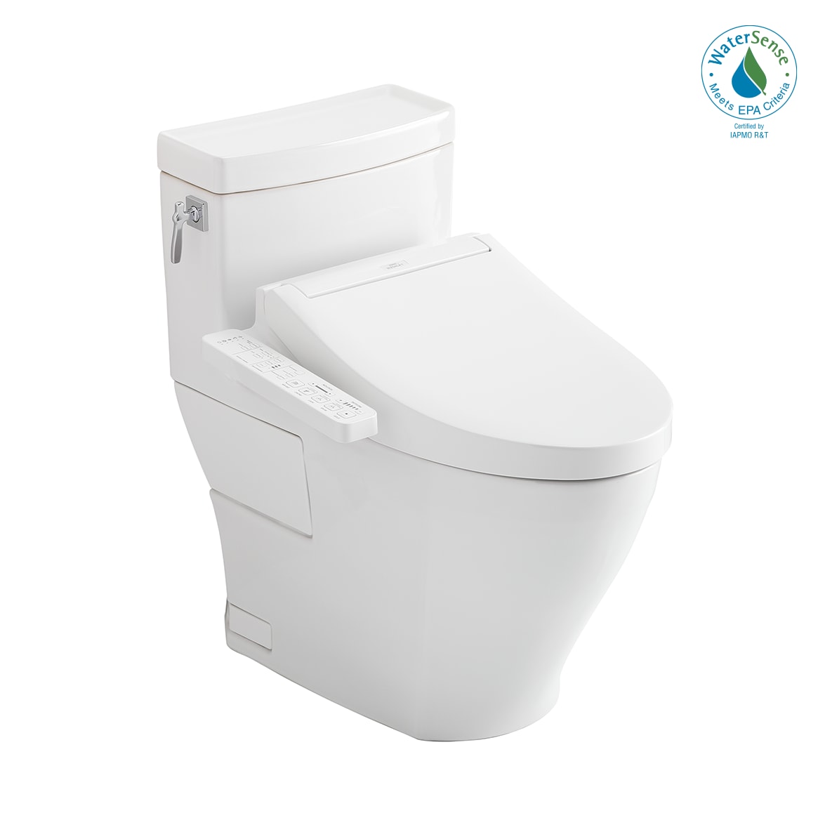 Bidé TOTO Washlet+ Blanco de Algodón de altura estándar solo alargado con cierre suave de una pieza, 12 pulgadas de descarga bruta, etiquetado WaterSense con 1.28 GPF MW6263074CEFG-01.
