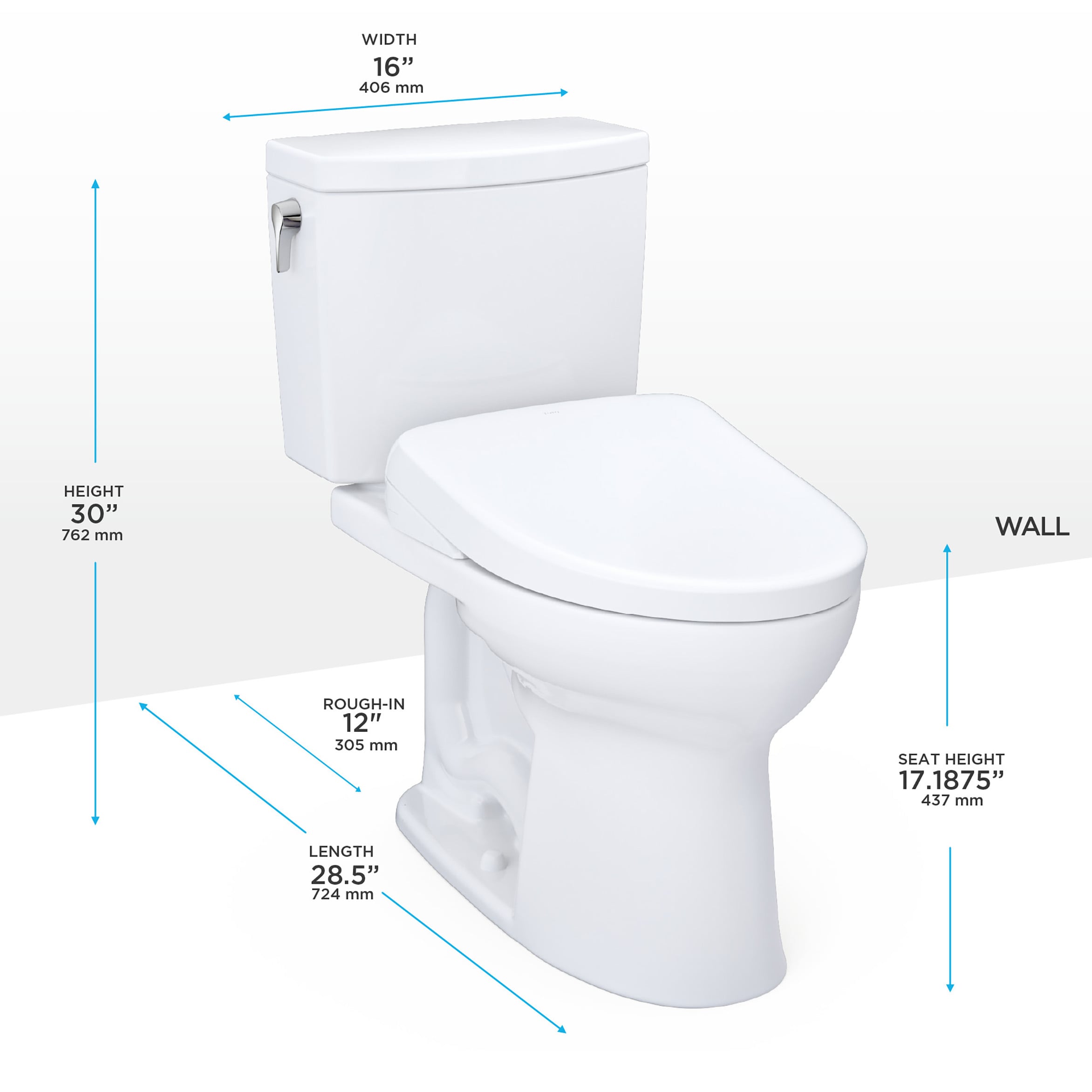 TOTO WASHLET+ Blanco Algodón Individual Alargado Altura de Silla Suave Cierre Suave Bidet de 2 Piezas con Desperdicio de 12 pulgadas 1.0 GPF MW4544726CUFG-01