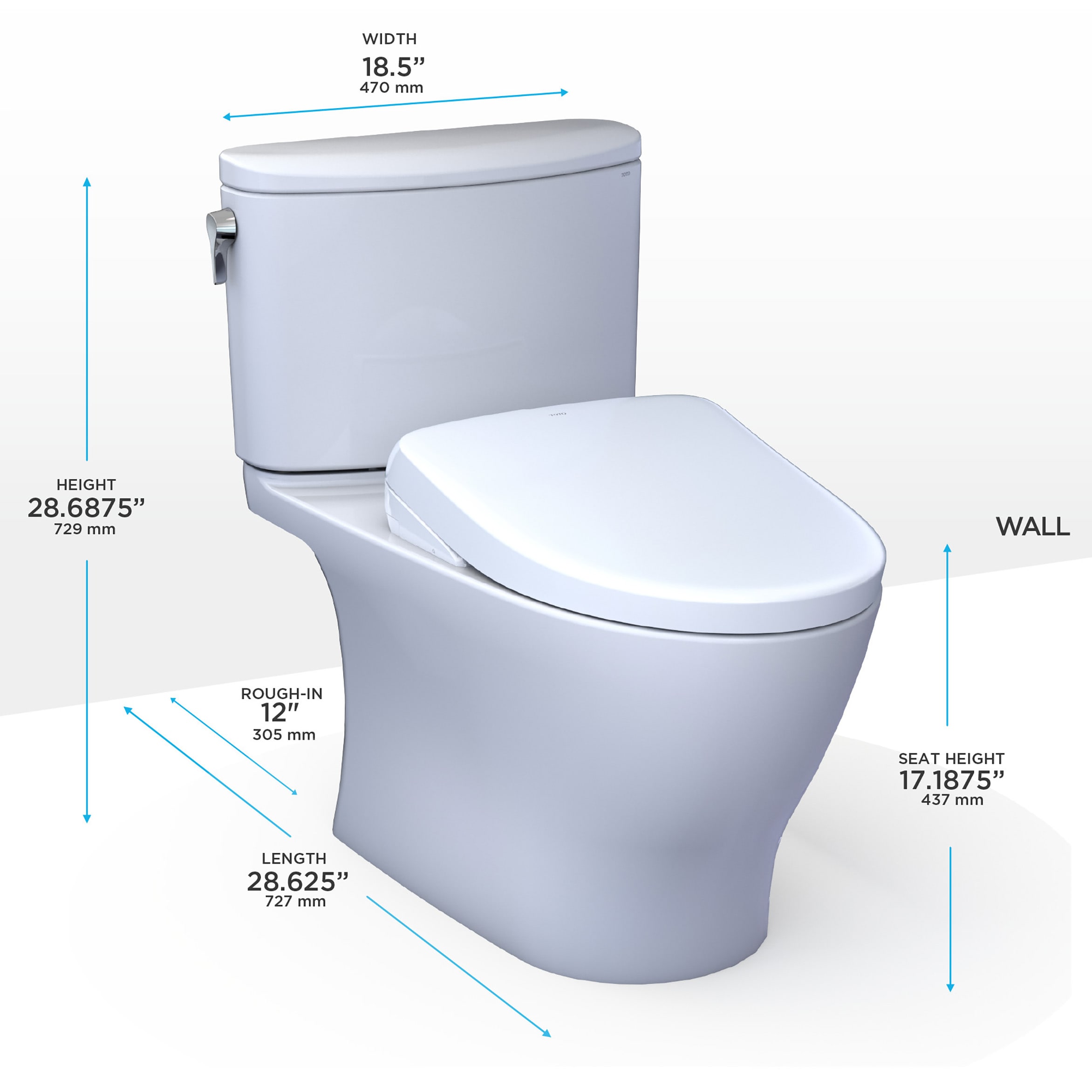 Bidet TOTO Nexus Blanco Algodón Individual Alargado Altura de Silla de Baño de Dos Piezas a 12 Pulgadas de Entrada Rugosa de 1.28 GPF MW4424726CEFG-01.