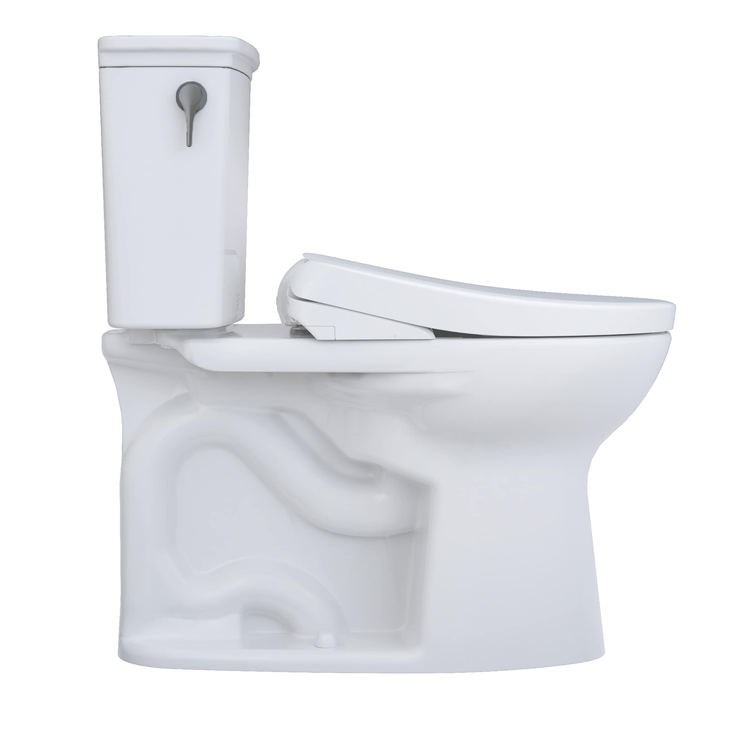 TOTO Drake Blanco de Algodón con Altura Personalizada y Cierre Suave de 2 Piezas con Bidet alargado individual, 12 pulgadas de Rough-In y 1.28 GPF MW7864726CEG-01.