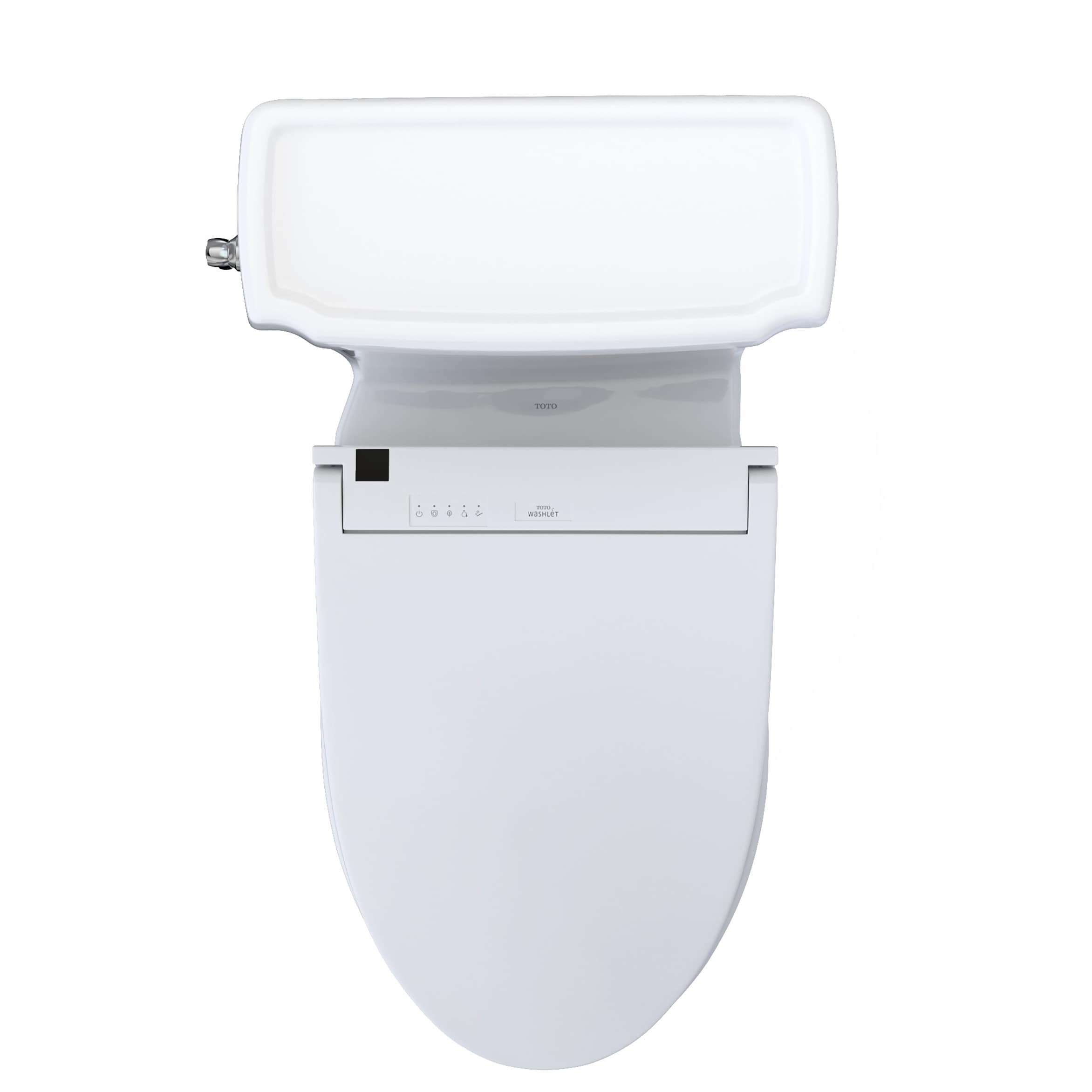 Bidé TOTO Guinevere de una sola pieza, con altura de silla y cierre suave, en color blanco de algodón. Con una descarga de 1.28 GPF y un diseño alargado, ideal para un baño elegante y funcional.