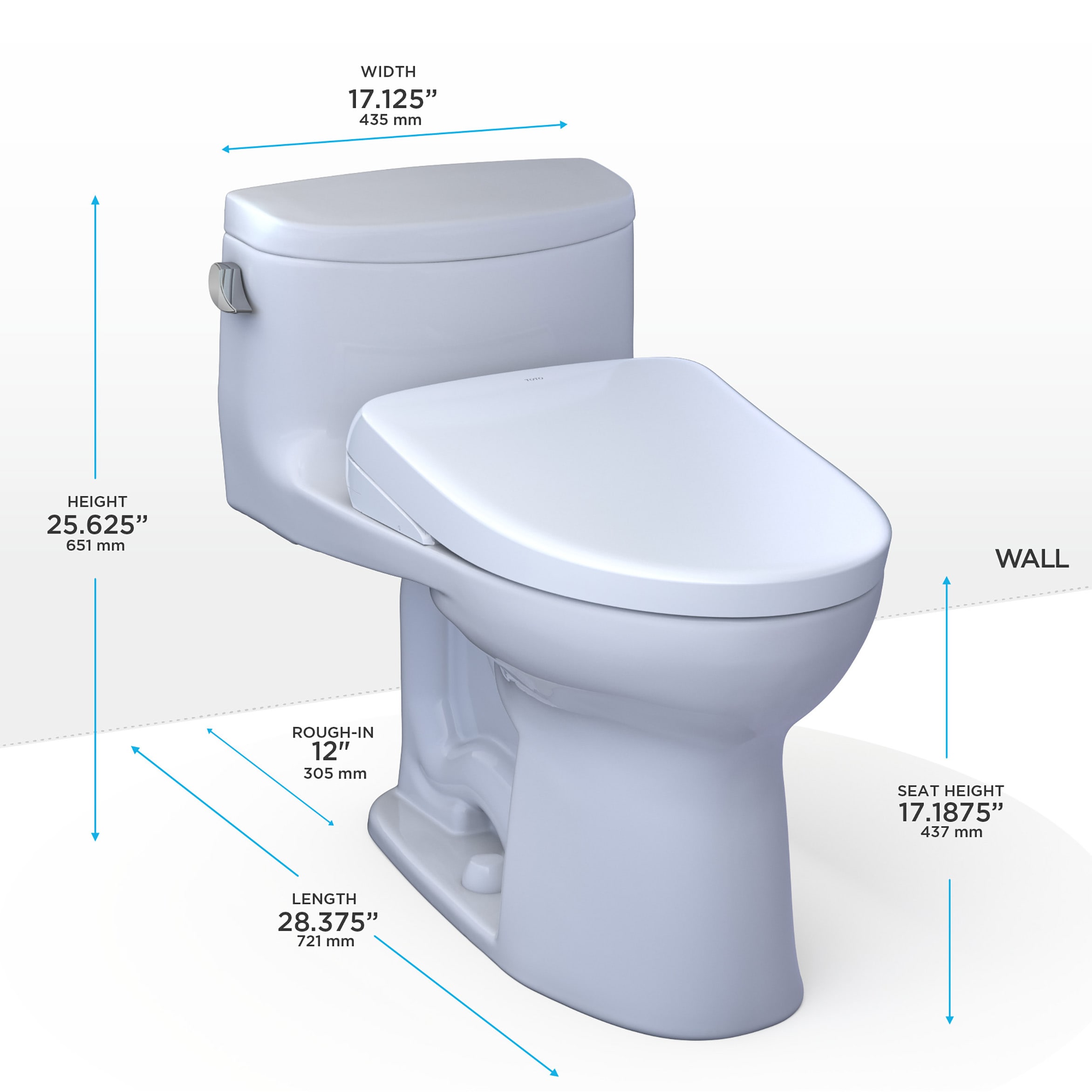 WASHLET+ Blanco Algodón Individual Elongado Altura de Silla suave Cierre suave 1 pieza Bidet 12 pulgadas Trampa de 1.28 GPF MW6344726CEFG-01