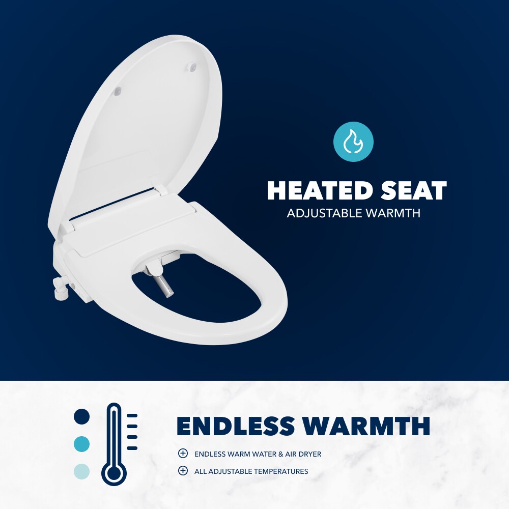 Asiento de bidé alargado de plástico blanco con cierre suave y calefacción Niagara Hydrotech(TM) SB-EL1000