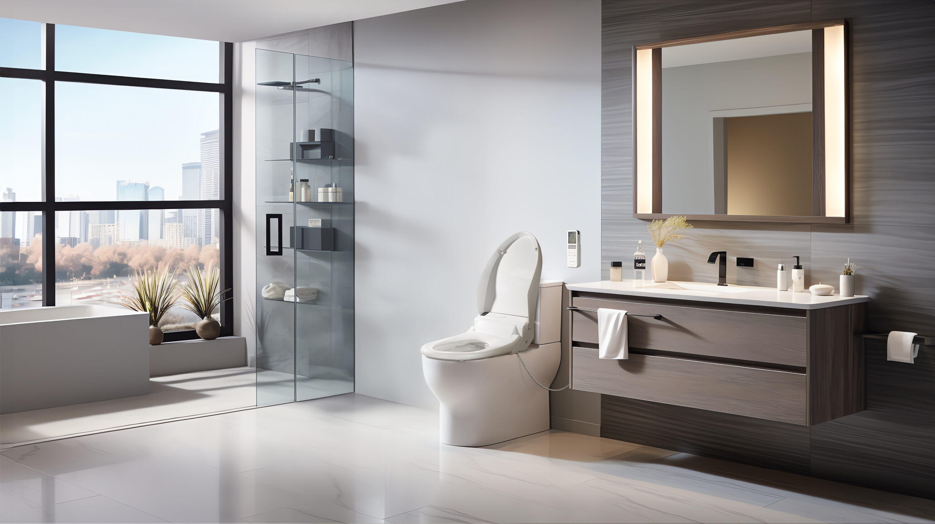 Asiento de Bidé SmartBidet de Plástico Blanco alargado de Cierre Suave y Caliente SB-3000