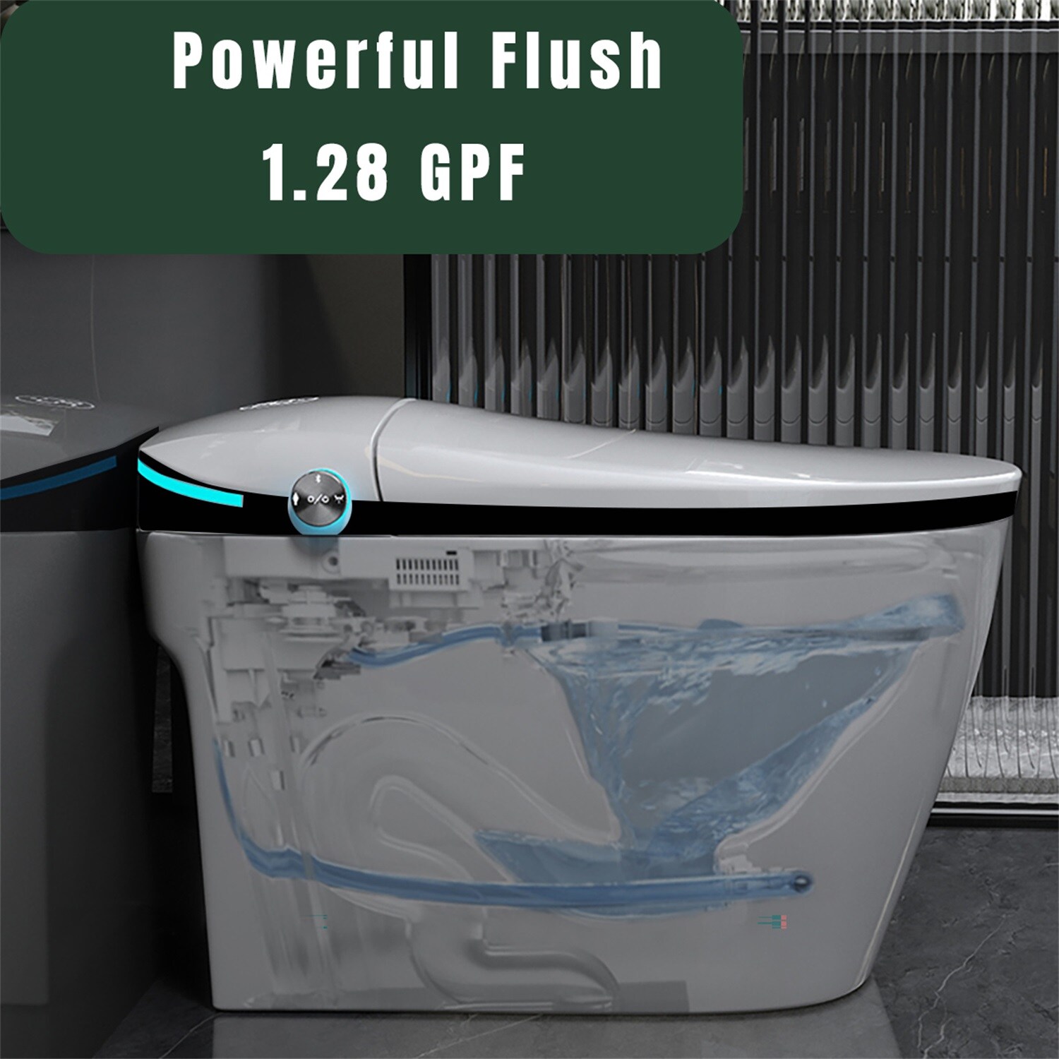 Mondawe Blanco Individual Alargado Altura Estándar Inteligente 1 Pieza Bidet 12 pulgadas de Descarga 1.28 GPF MD-JP-15354