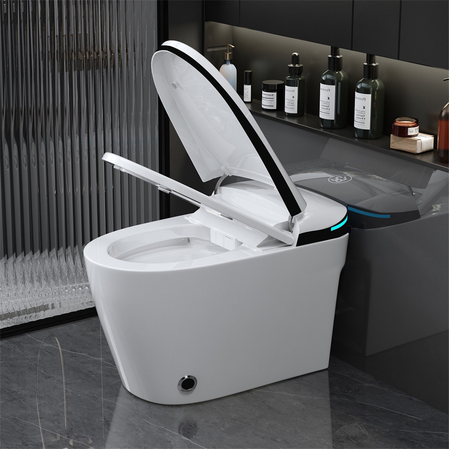 Mondawe Blanco Individual Alargado Altura Estándar Inteligente 1 Pieza Bidet 12 pulgadas de Descarga 1.28 GPF MD-JP-15354