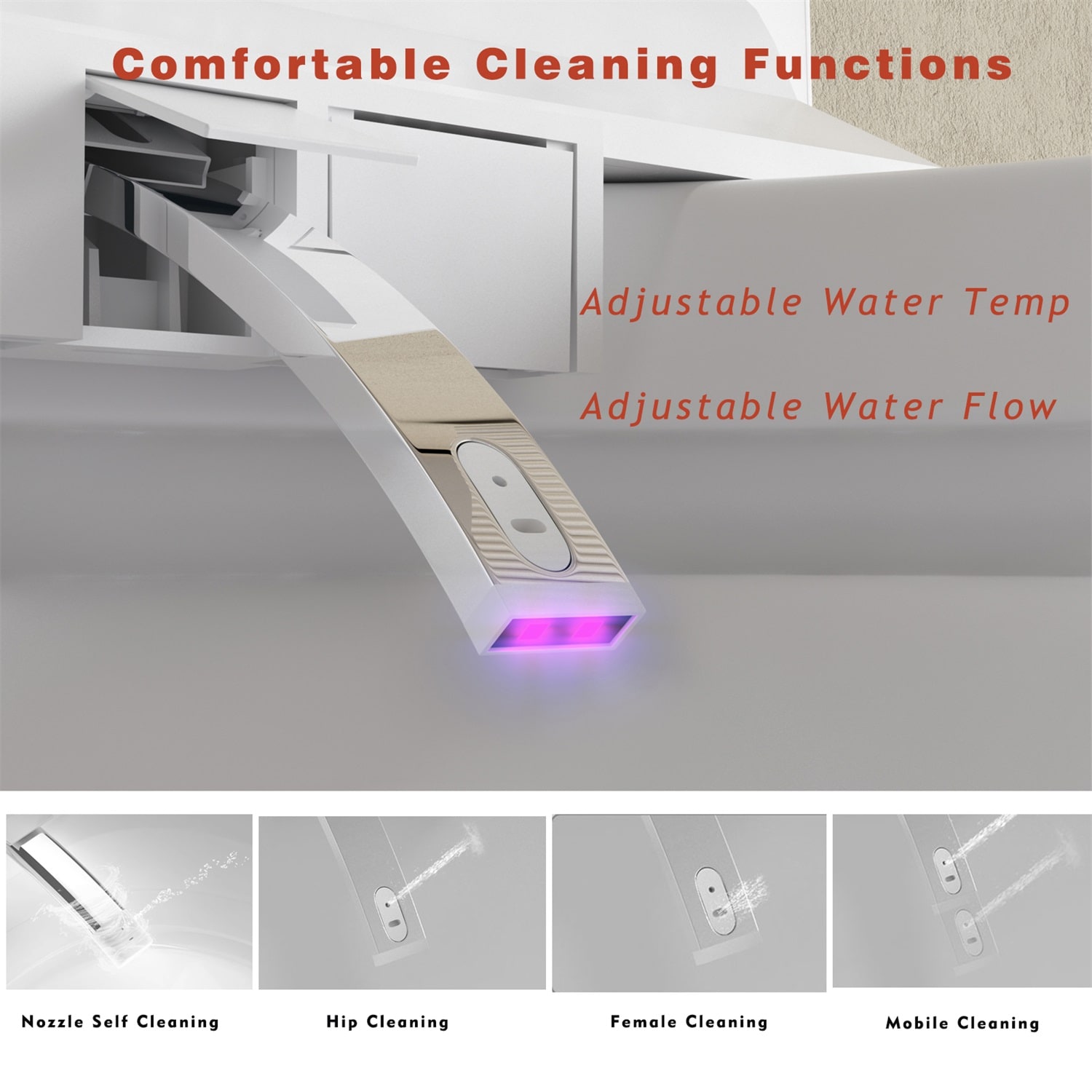 Mondawe Blanco Individual Alargado Altura Estándar Inteligente 1 Pieza Bidet 12 pulgadas de Descarga 1.28 GPF MD-JP-15354