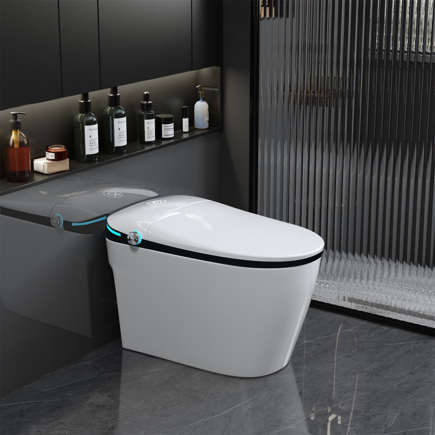 Mondawe Blanco Individual Alargado Altura Estándar Inteligente 1 Pieza Bidet 12 pulgadas de Descarga 1.28 GPF MD-JP-15354