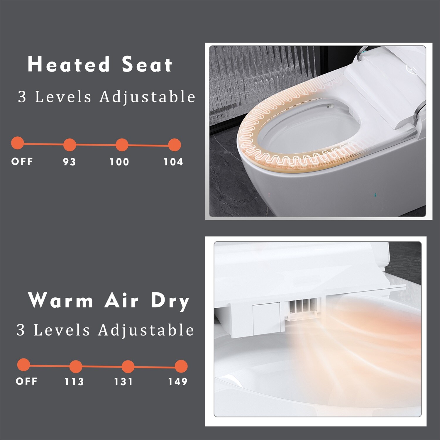 Mondawe Blanco Individual Alargado Altura Estándar Inteligente 1 Pieza Bidet 12 pulgadas de Descarga 1.28 GPF MD-JP-15354