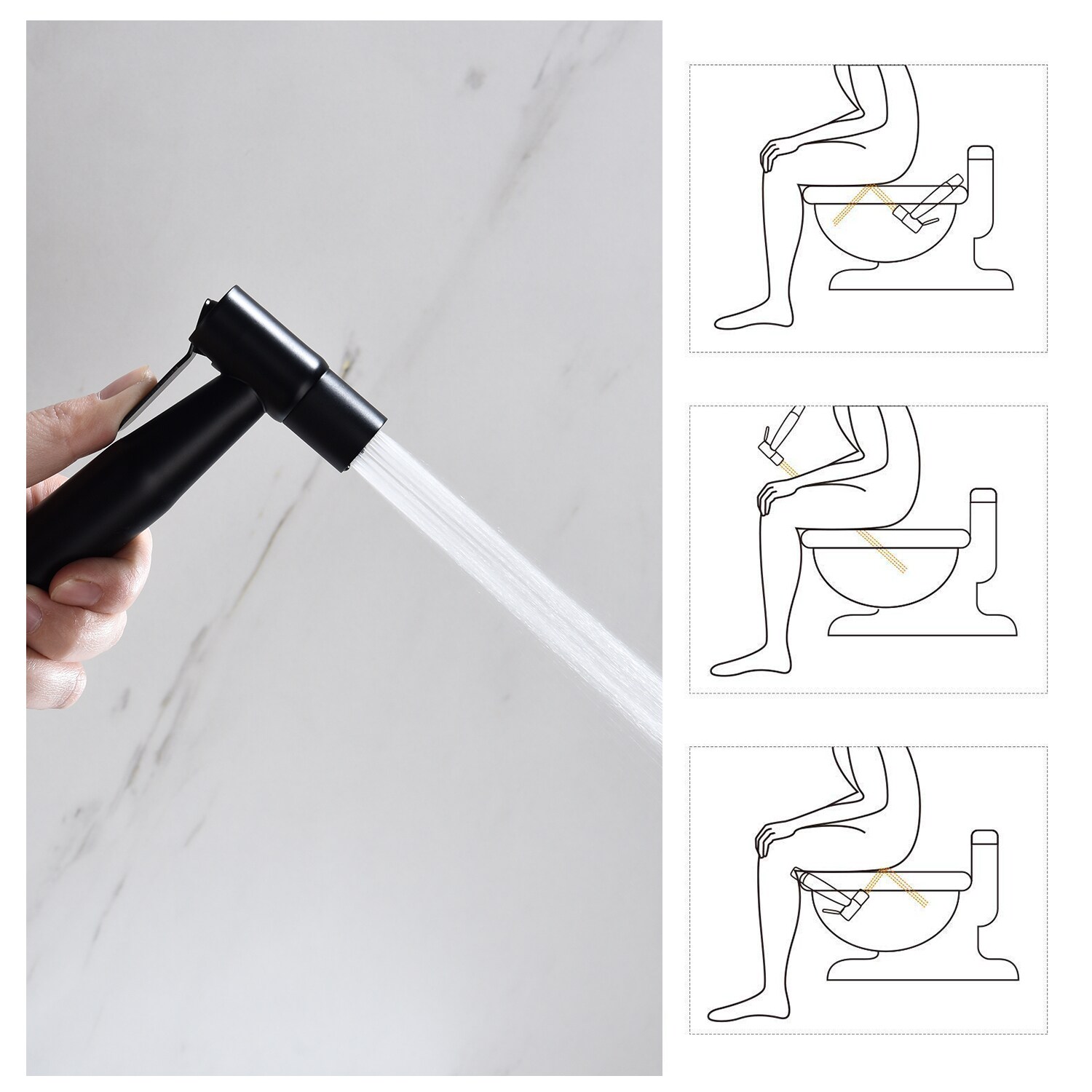 Rociador de bidé de mano montado en el inodoro en negro mate WELLFOR DTG-21BDMB