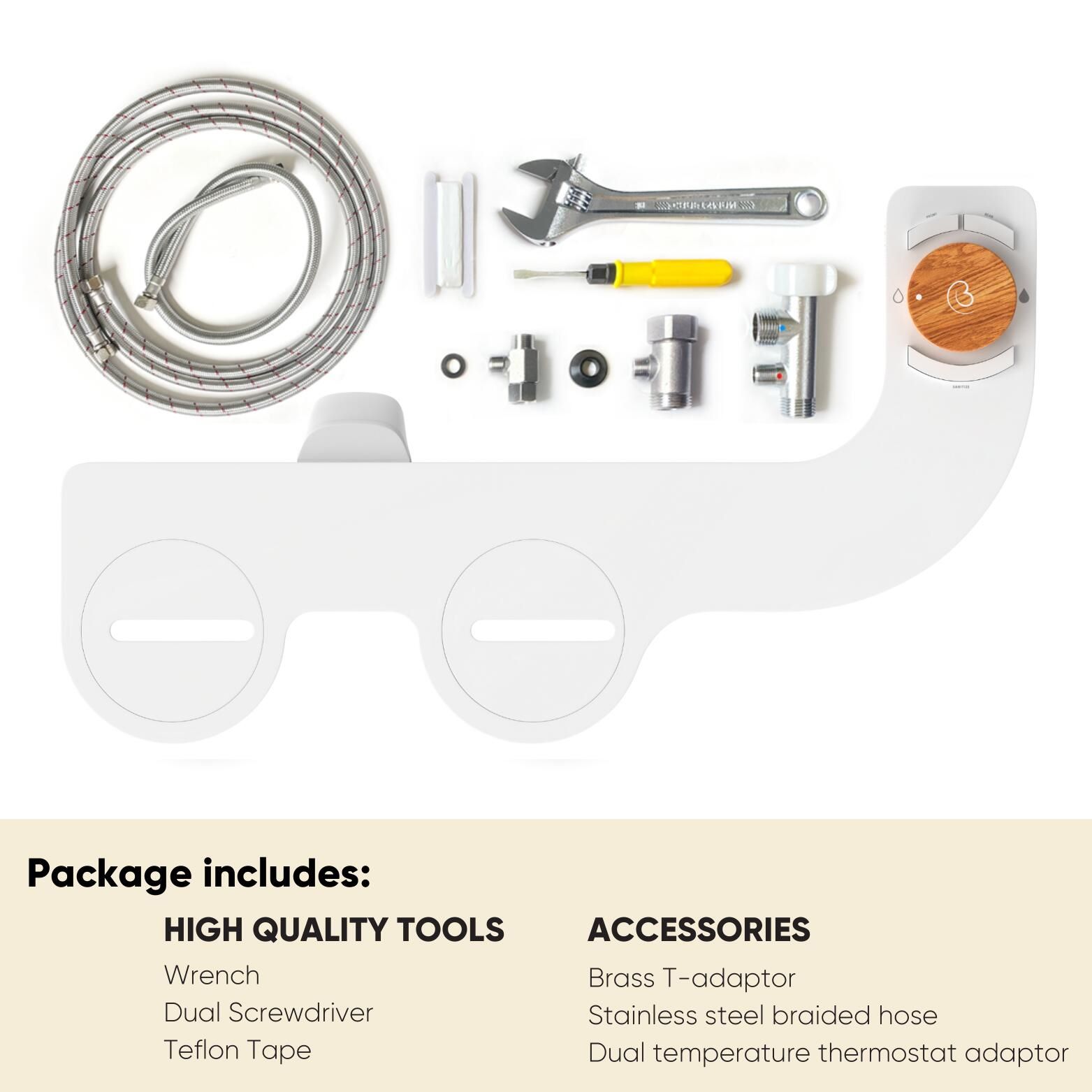 Revolution Bidet de Boss: Adaptador de Bidet de Doble Boquilla sin Electricidad, Temperatura Dual, Autolimpieza (Bambú de Bali)